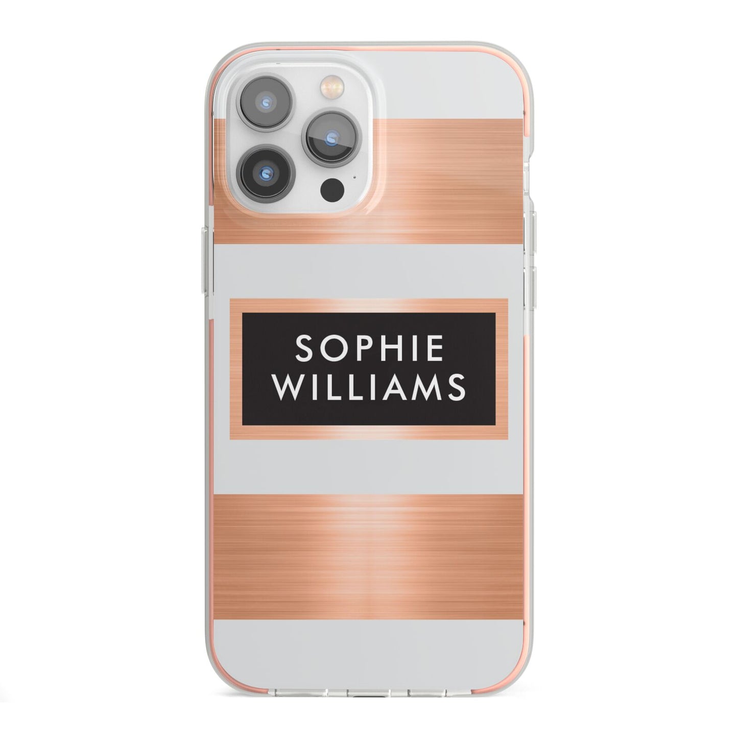 Personalised Rose Gold Name Text Initials iPhone 13 Pro Max TPU Impact Case with Pink Edges