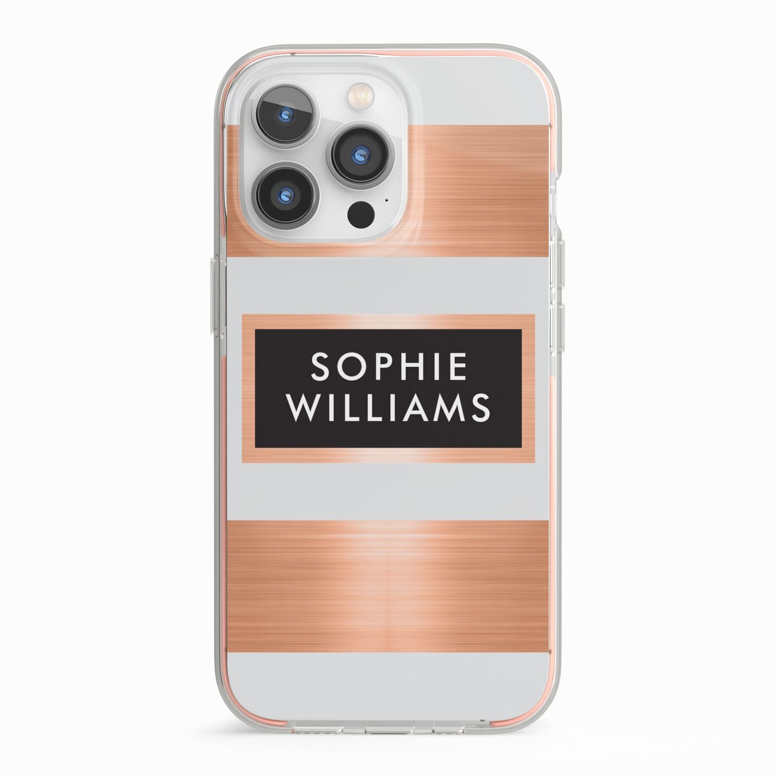 Personalised Rose Gold Name Text Initials iPhone 13 Pro TPU Impact Case with Pink Edges