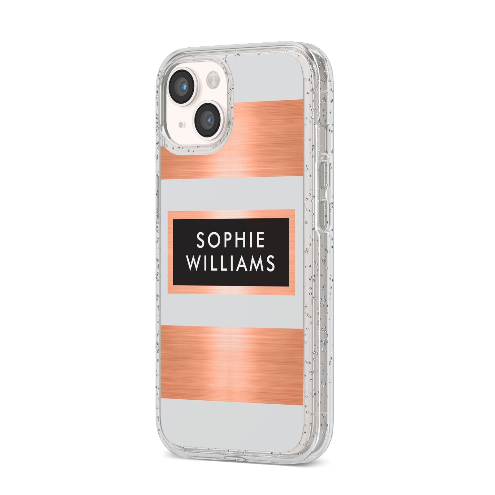 Personalised Rose Gold Name Text Initials iPhone 14 Glitter Tough Case Starlight Angled Image
