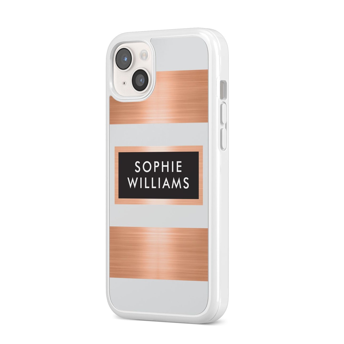 Personalised Rose Gold Name Text Initials iPhone 14 Plus Clear Tough Case Starlight Angled Image