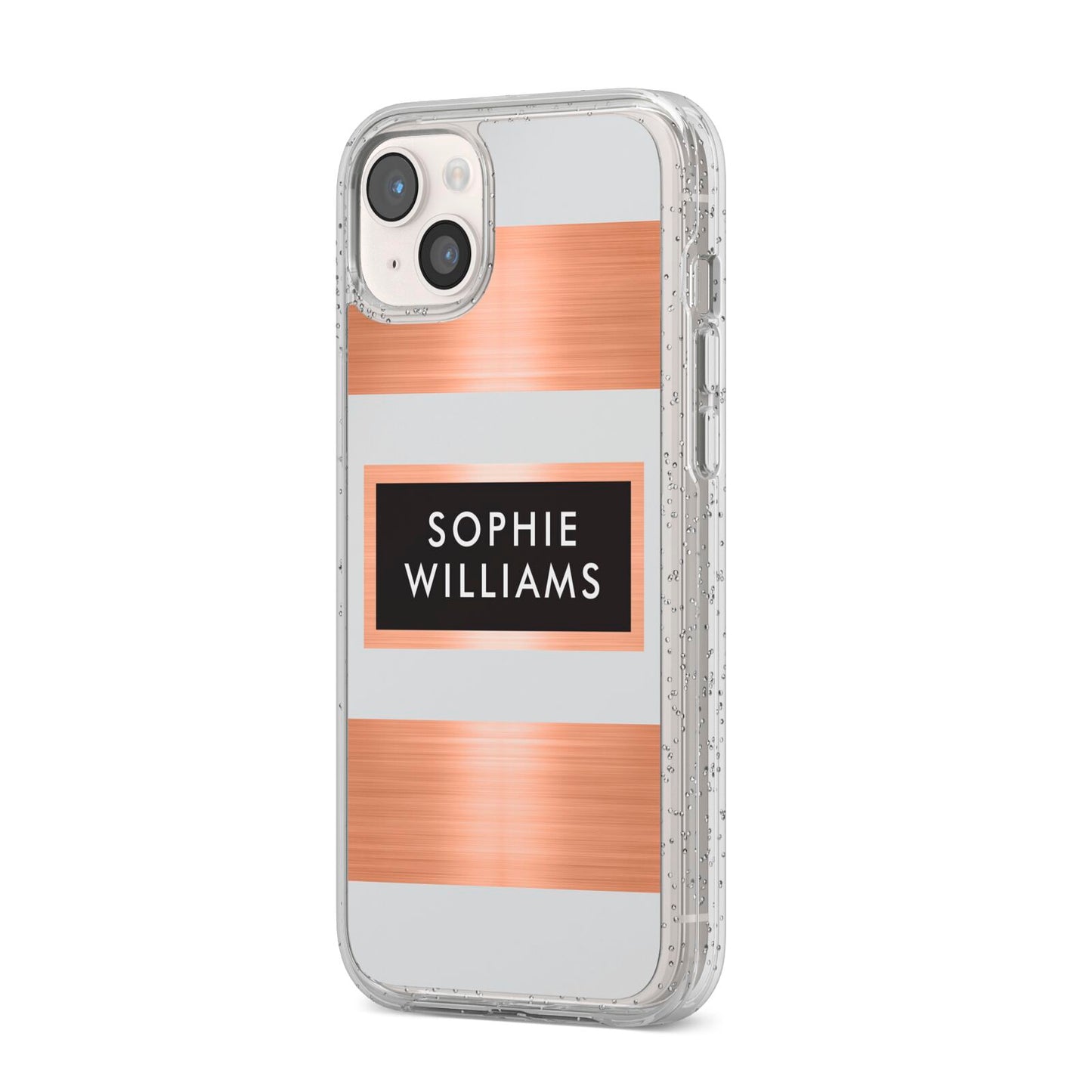 Personalised Rose Gold Name Text Initials iPhone 14 Plus Glitter Tough Case Starlight Angled Image