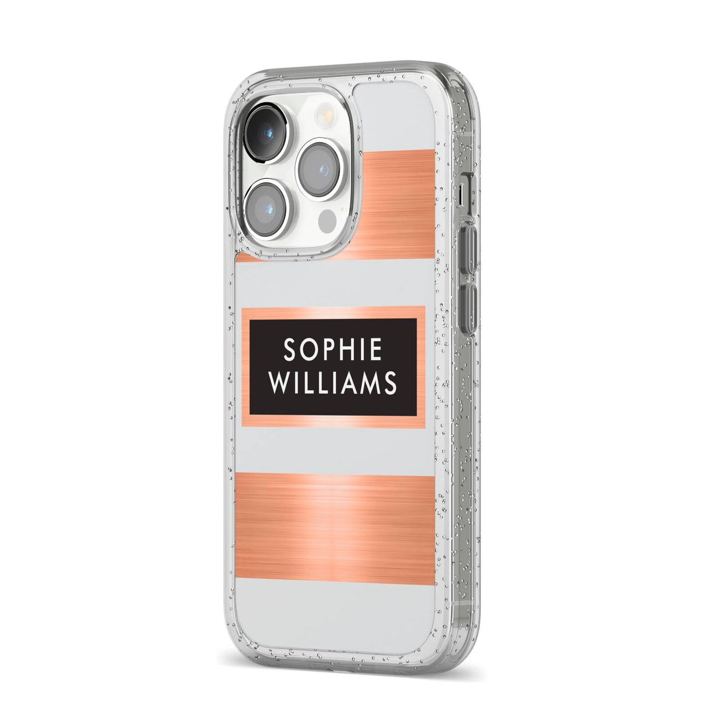 Personalised Rose Gold Name Text Initials iPhone 14 Pro Glitter Tough Case Silver Angled Image