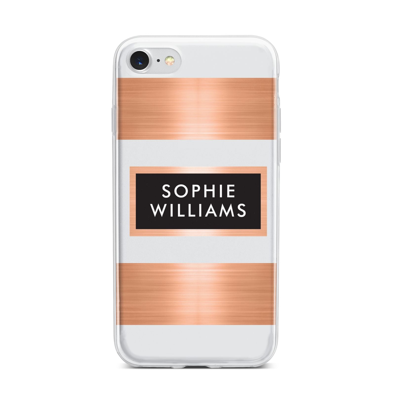 Personalised Rose Gold Name Text Initials iPhone 7 Bumper Case on Silver iPhone