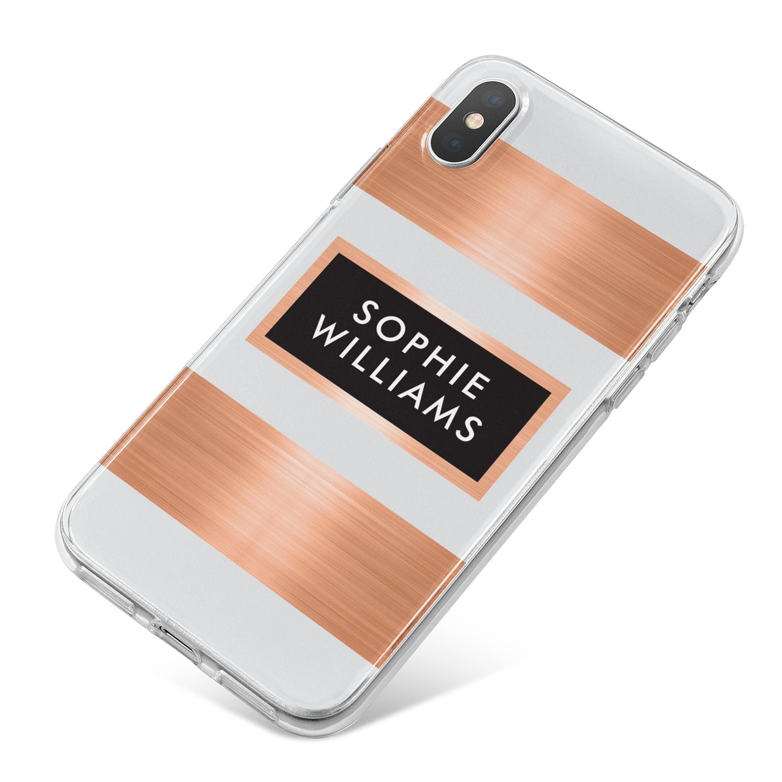 Personalised Rose Gold Name Text Initials iPhone X Bumper Case on Silver iPhone