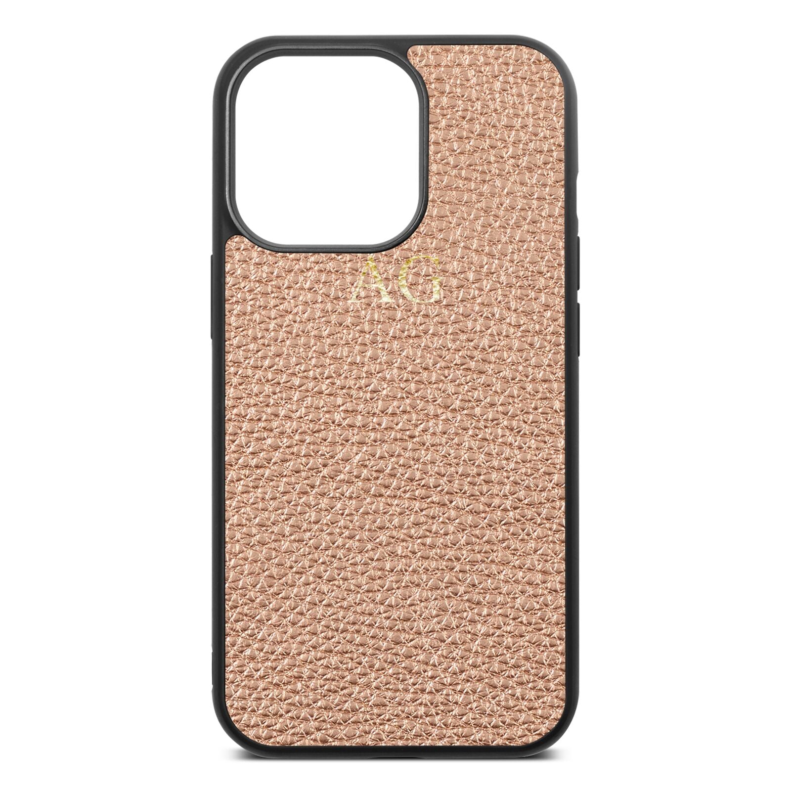 Personalised Rose Gold Pebble Leather iPhone 13 Pro Case