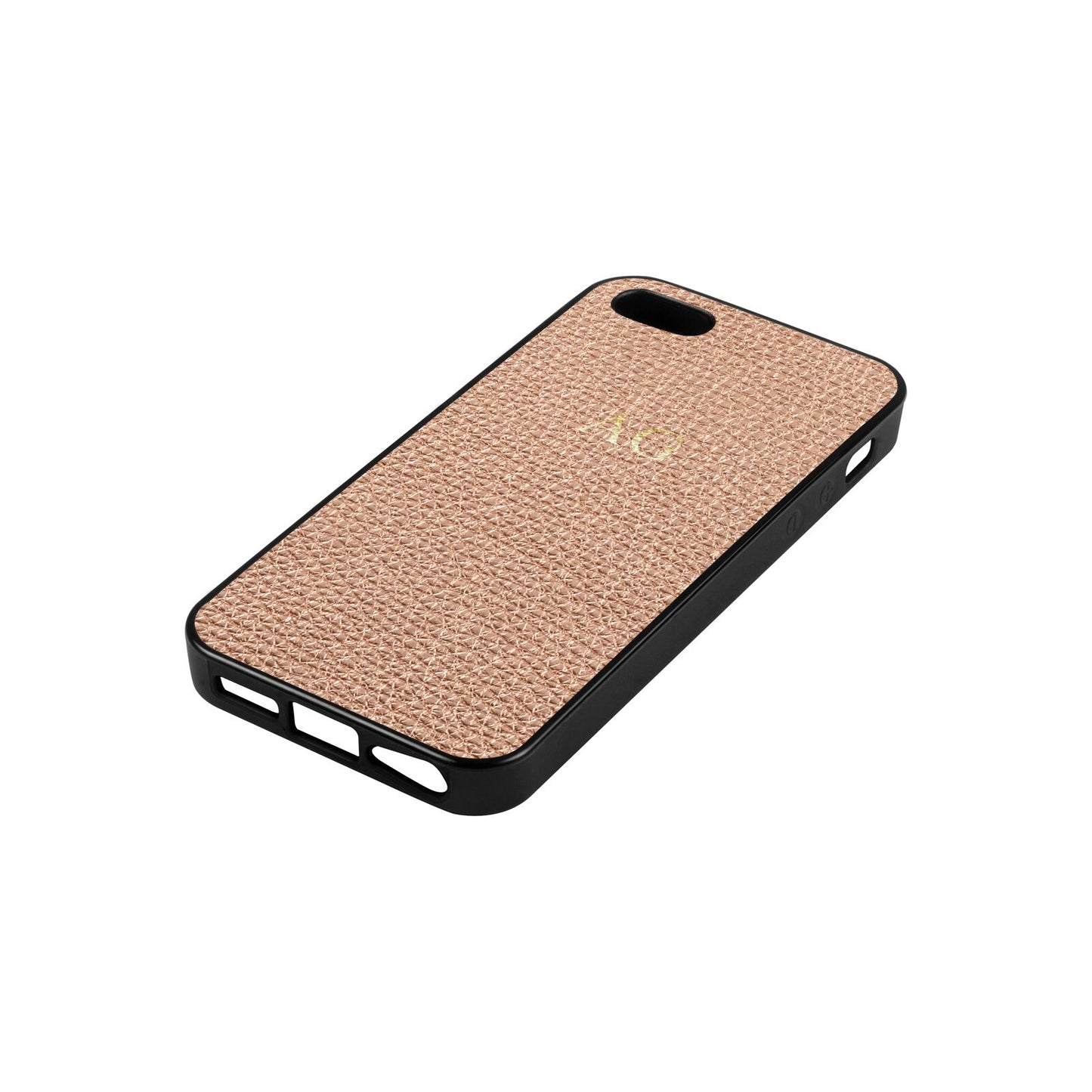 Personalised Rose Gold Pebble Leather iPhone 5 Case Side Angle