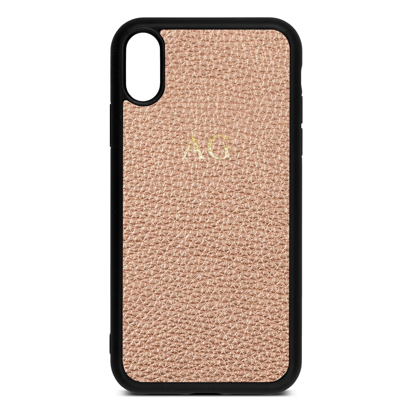 Personalised Rose Gold Pebble Leather iPhone Xr Case
