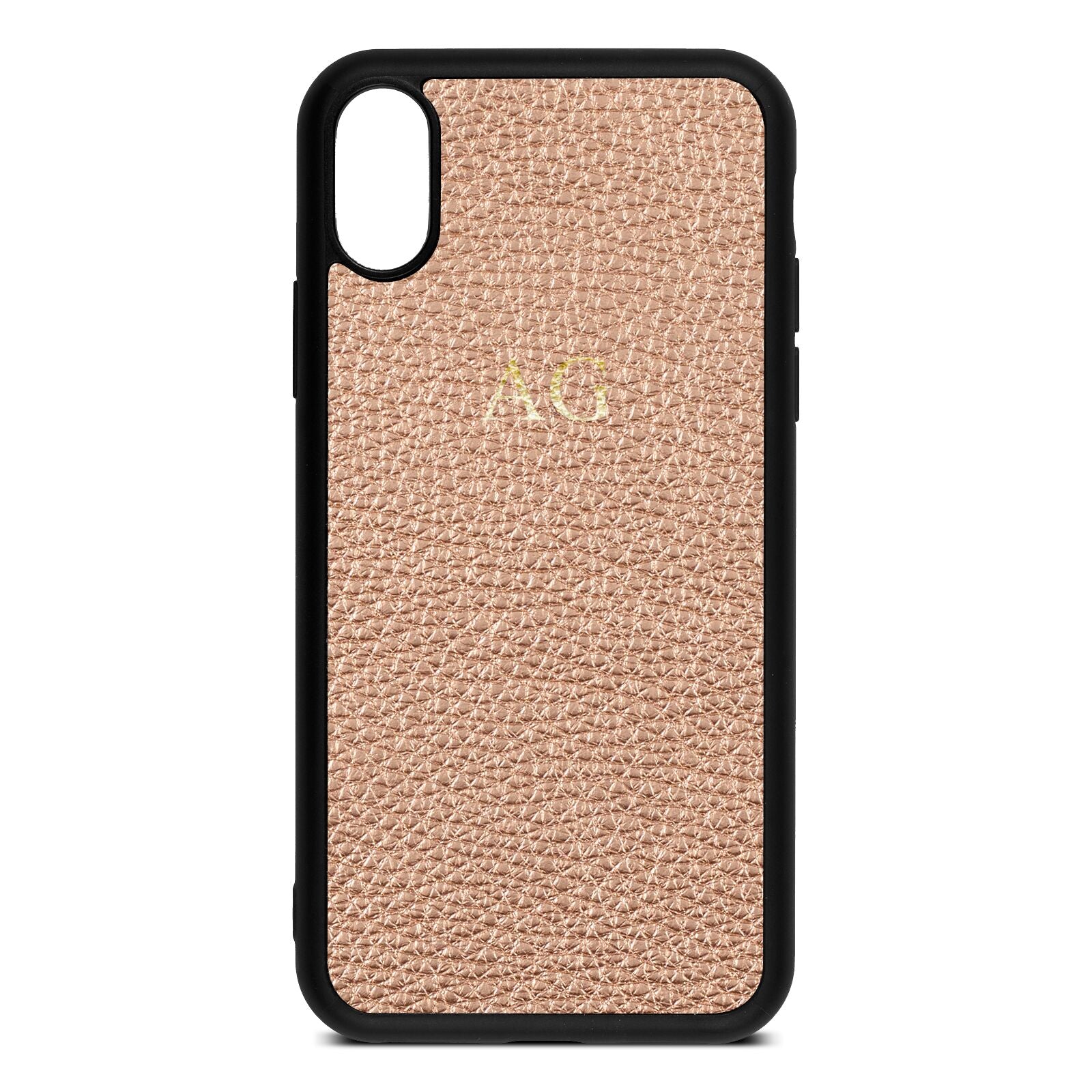 Personalised Rose Gold Pebble Leather iPhone Xs Case