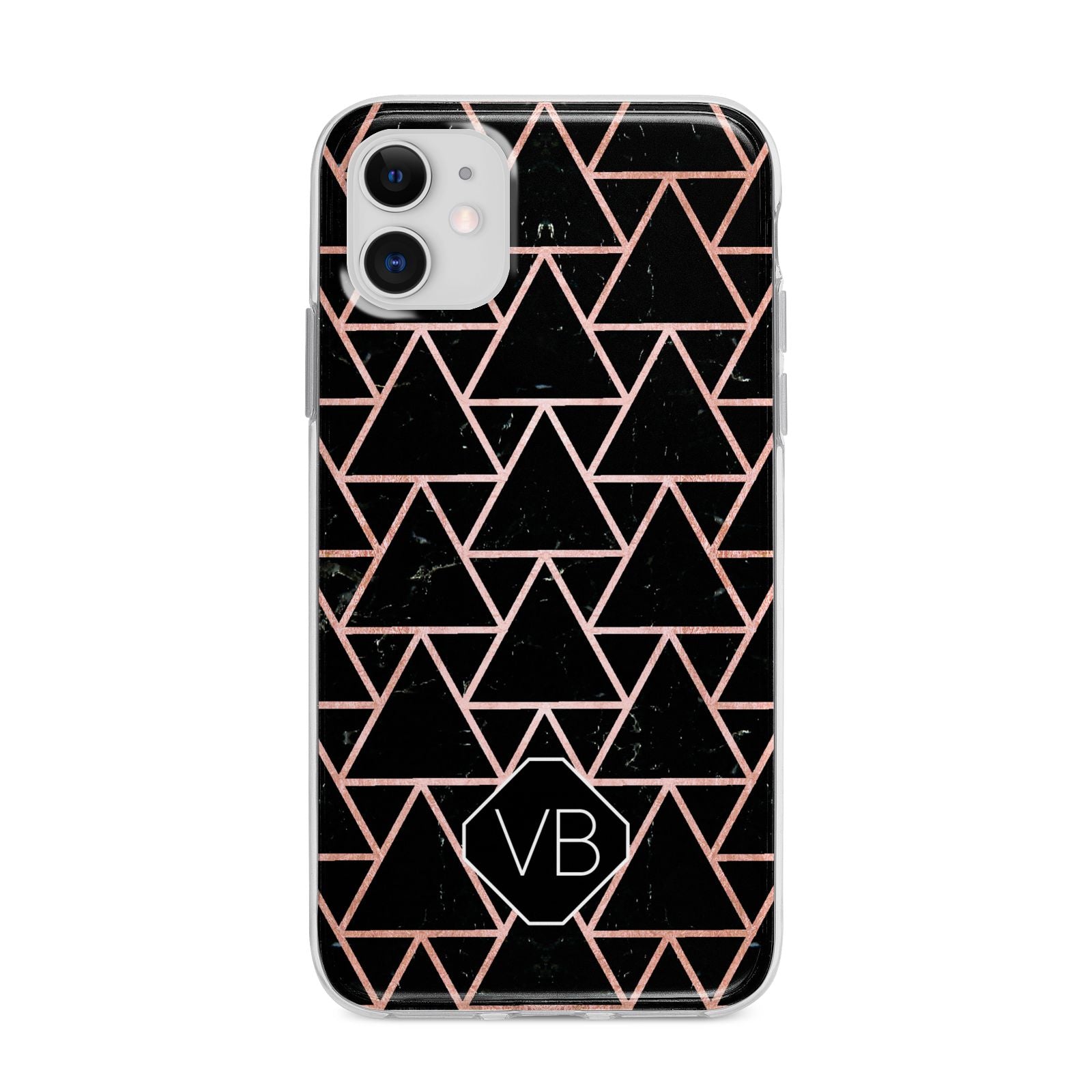 Personalised Rose Gold Triangle Marble Apple iPhone 11 in White with Bumper Case