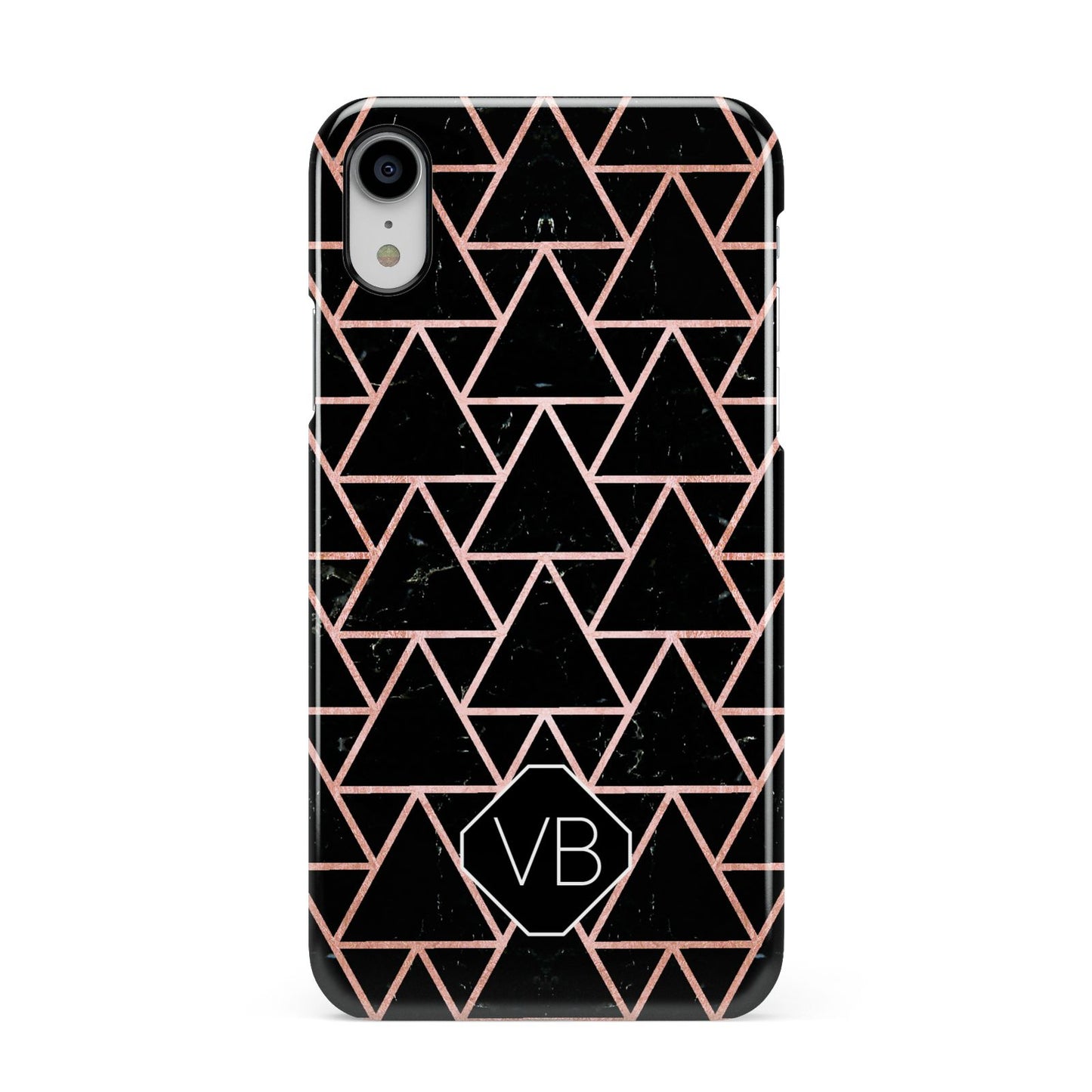 Personalised Rose Gold Triangle Marble Apple iPhone XR White 3D Snap Case