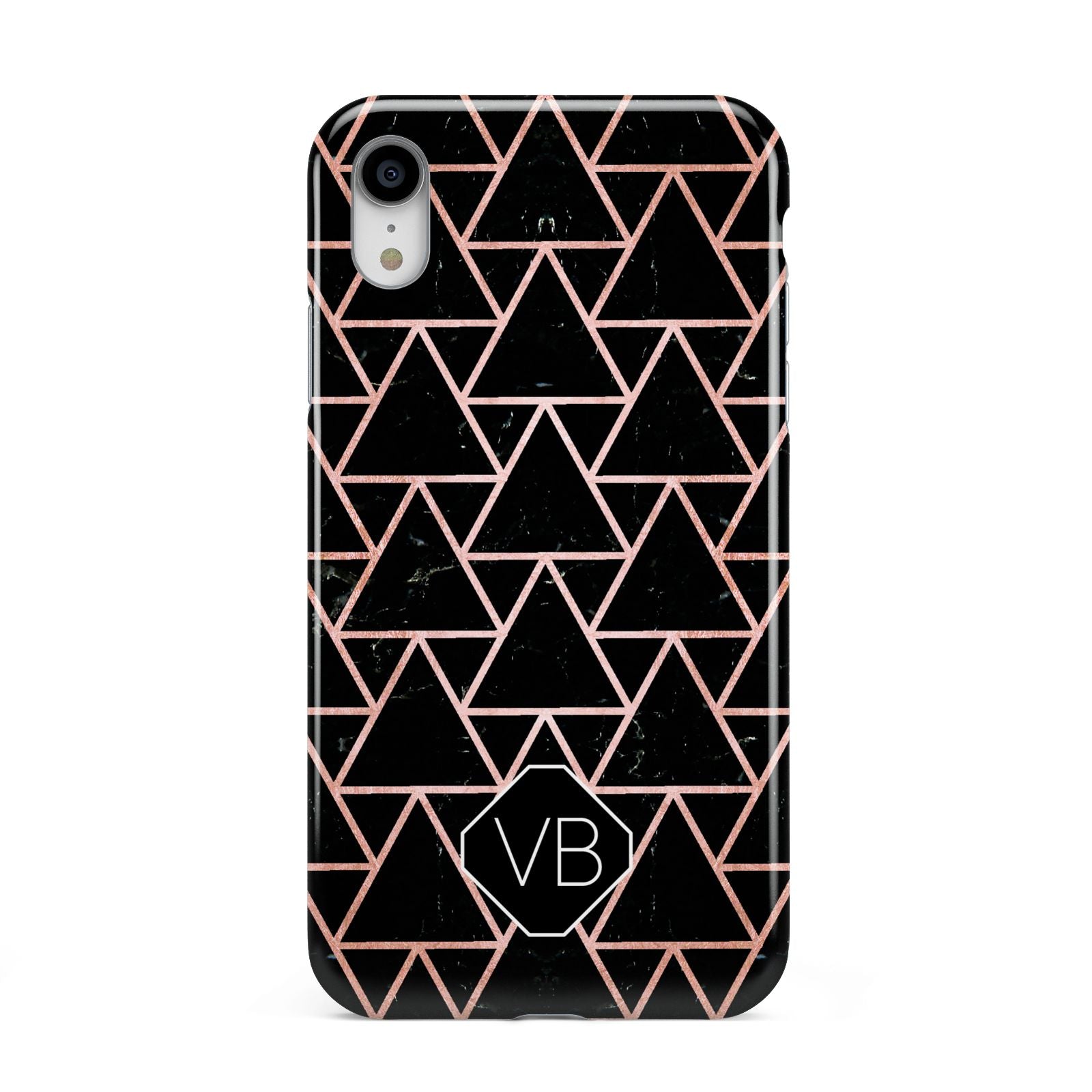 Personalised Rose Gold Triangle Marble Apple iPhone XR White 3D Tough Case
