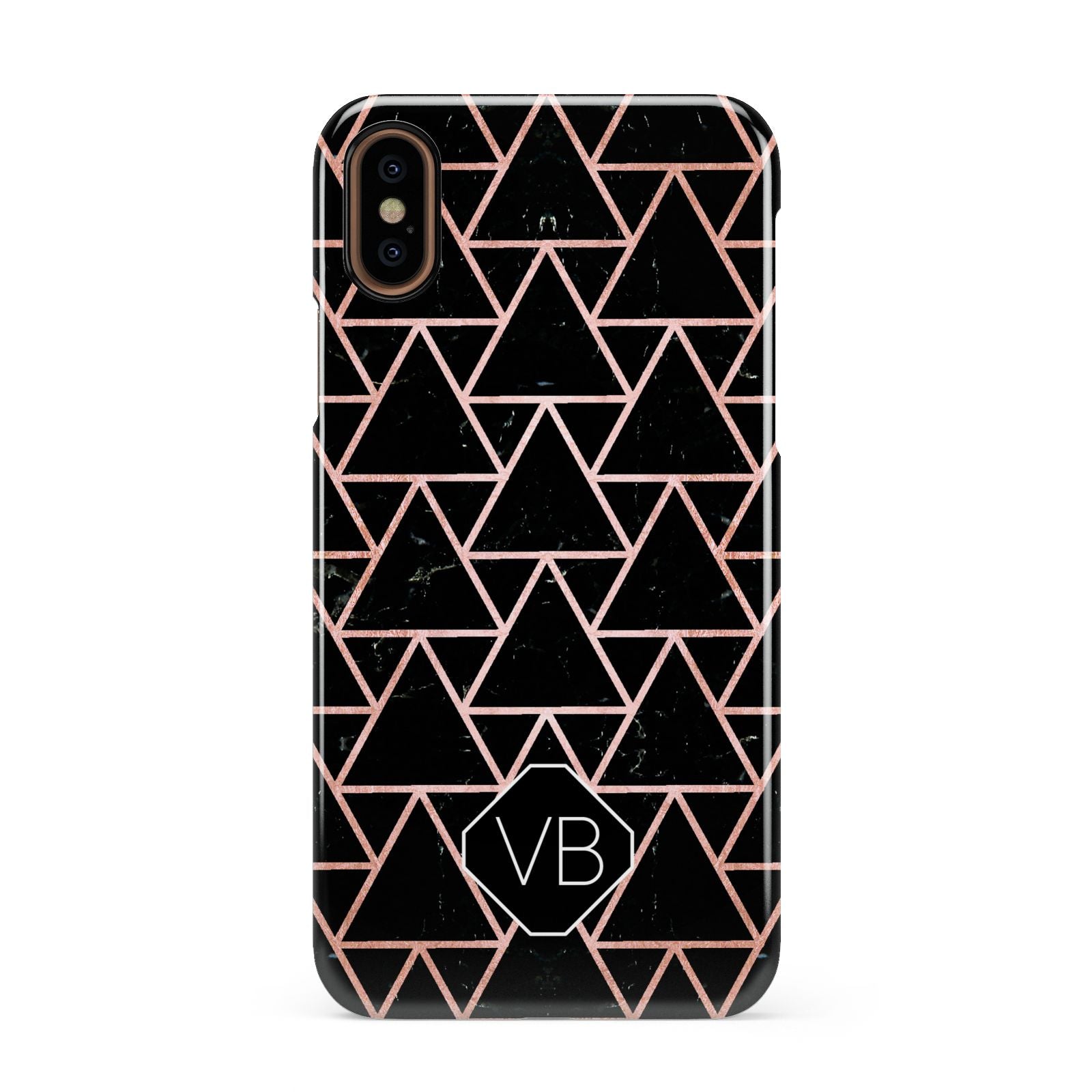 Personalised Rose Gold Triangle Marble Apple iPhone XS 3D Snap Case