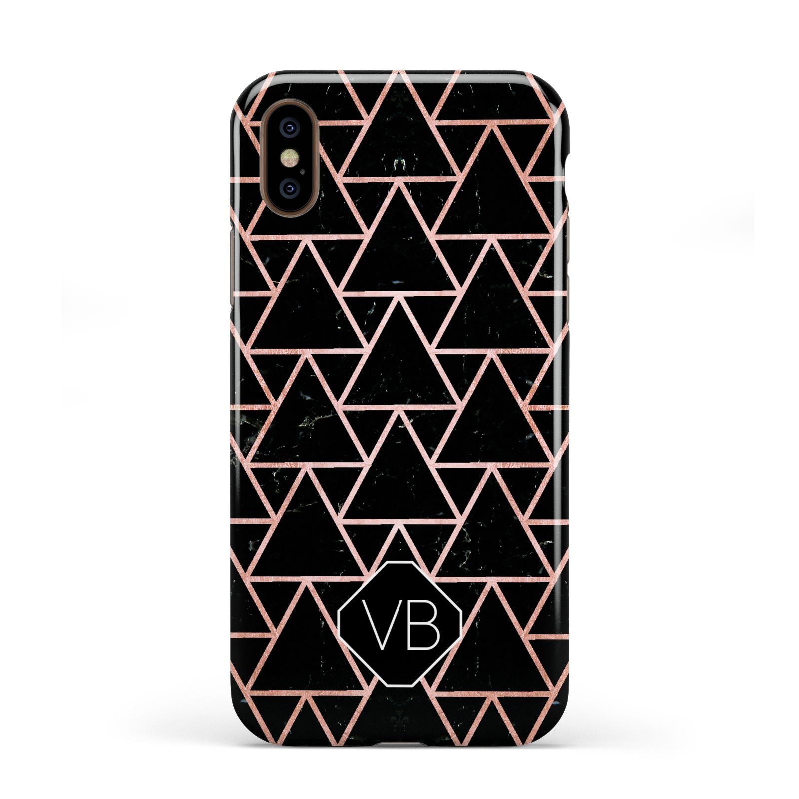 Personalised Rose Gold Triangle Marble Apple iPhone XS 3D Tough