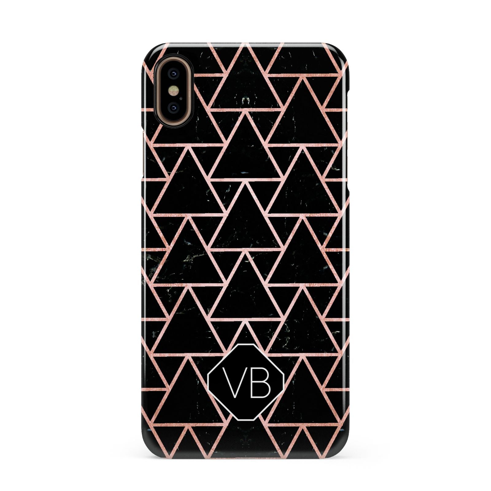 Personalised Rose Gold Triangle Marble Apple iPhone Xs Max 3D Snap Case