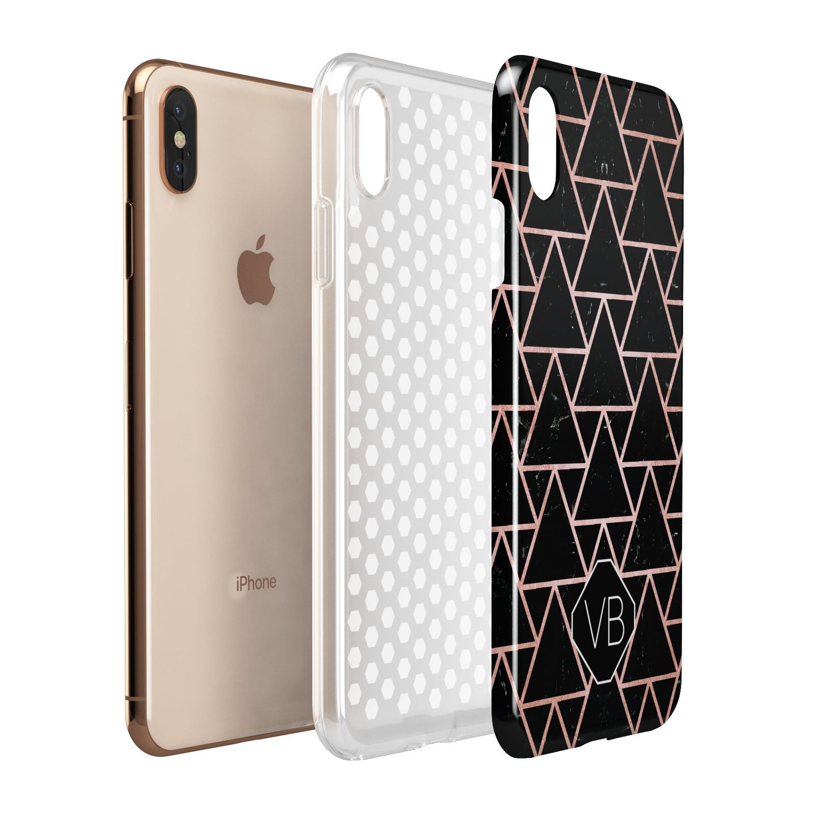 Personalised Rose Gold Triangle Marble Apple iPhone Xs Max 3D Tough Case Expanded View