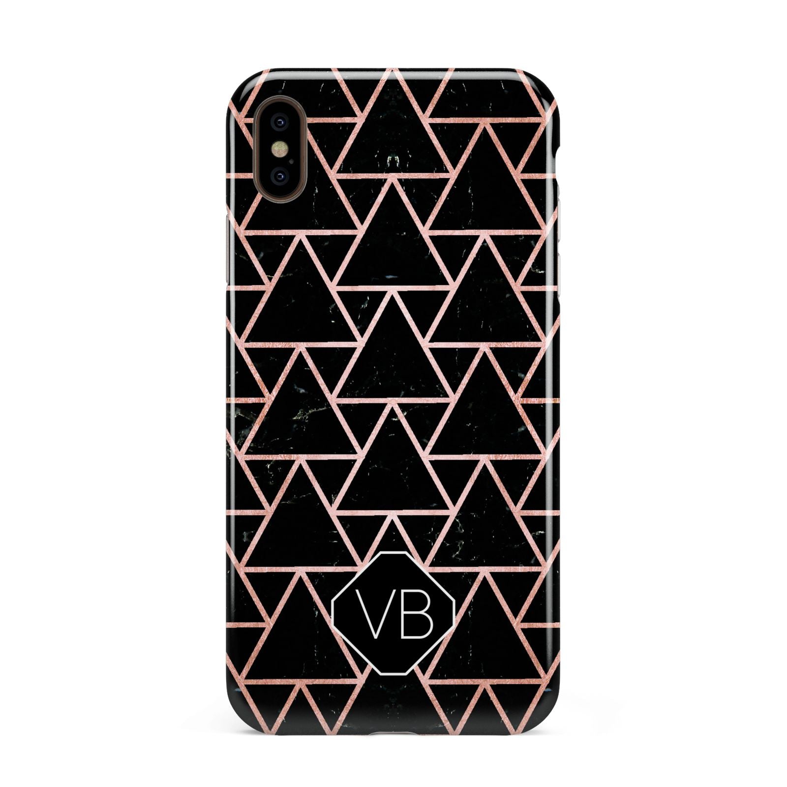 Personalised Rose Gold Triangle Marble Apple iPhone Xs Max 3D Tough Case