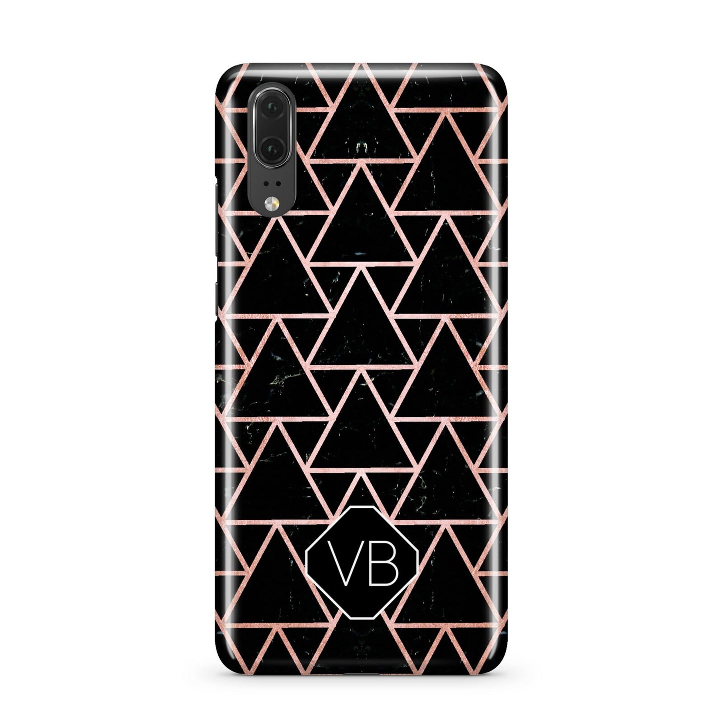 Personalised Rose Gold Triangle Marble Huawei P20 Phone Case