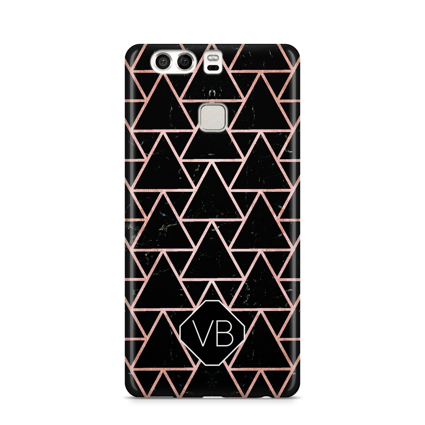 Personalised Rose Gold Triangle Marble Huawei P9 Case