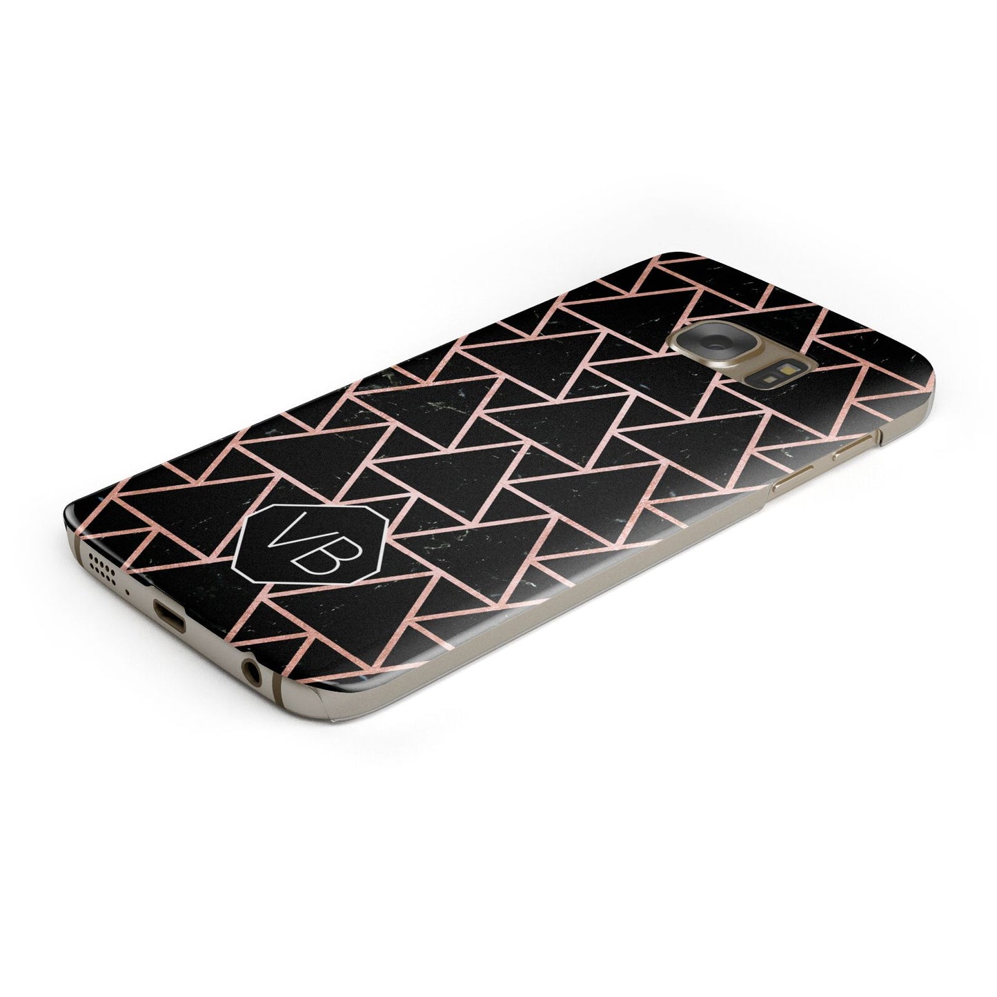 Personalised Rose Gold Triangle Marble Protective Samsung Galaxy Case Angled Image
