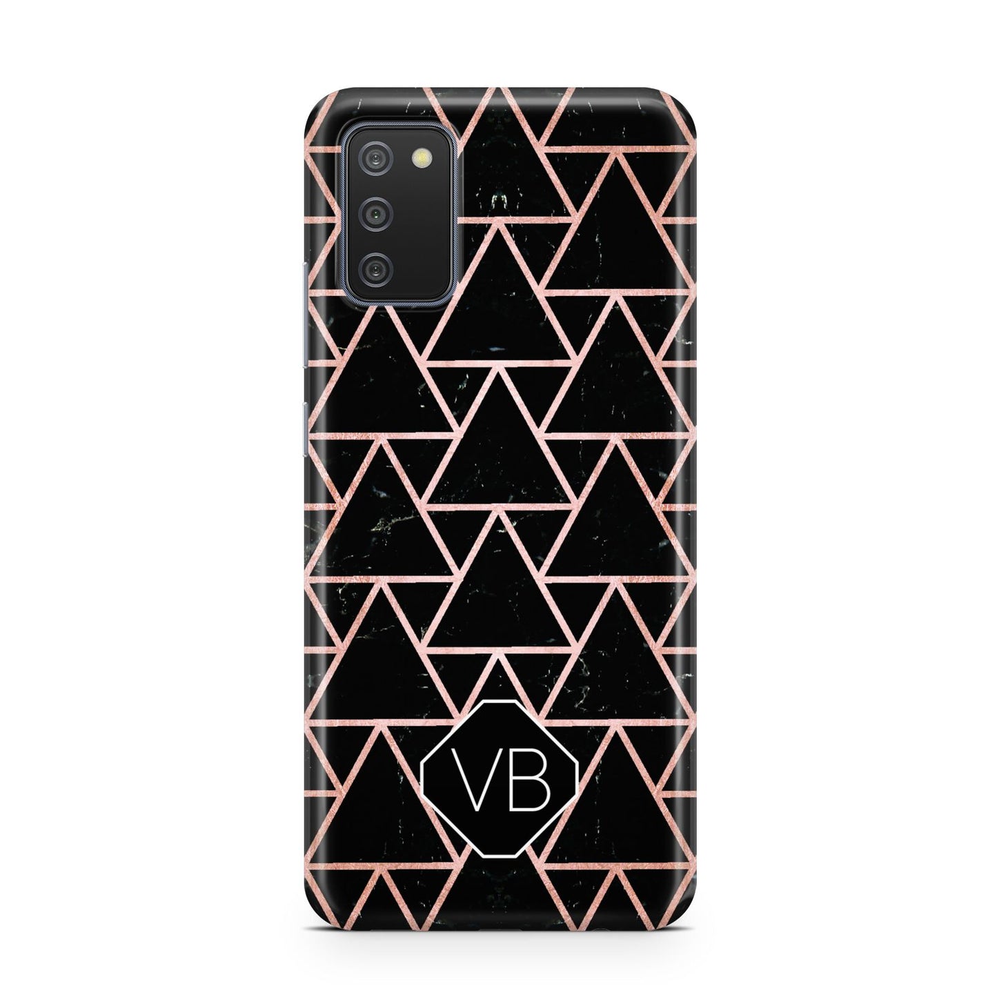 Personalised Rose Gold Triangle Marble Samsung A02s Case
