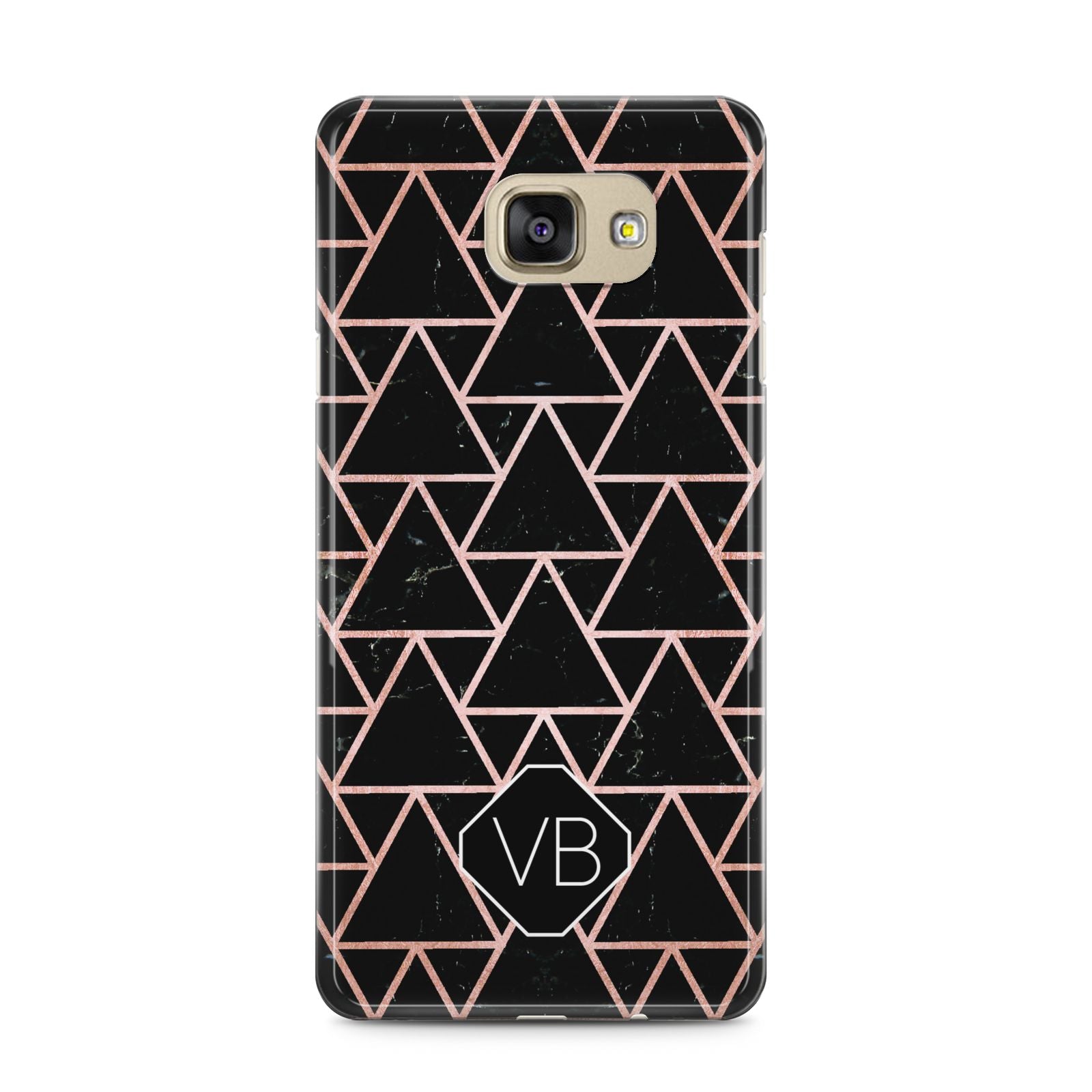 Personalised Rose Gold Triangle Marble Samsung Galaxy A5 2016 Case on gold phone