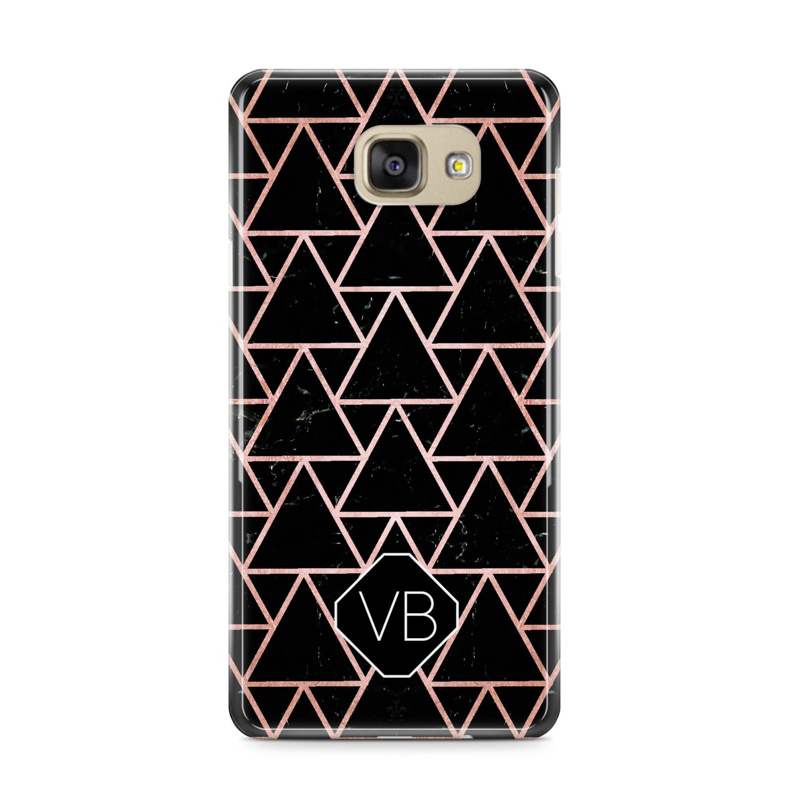 Personalised Rose Gold Triangle Marble Samsung Galaxy A9 2016 Case on gold phone