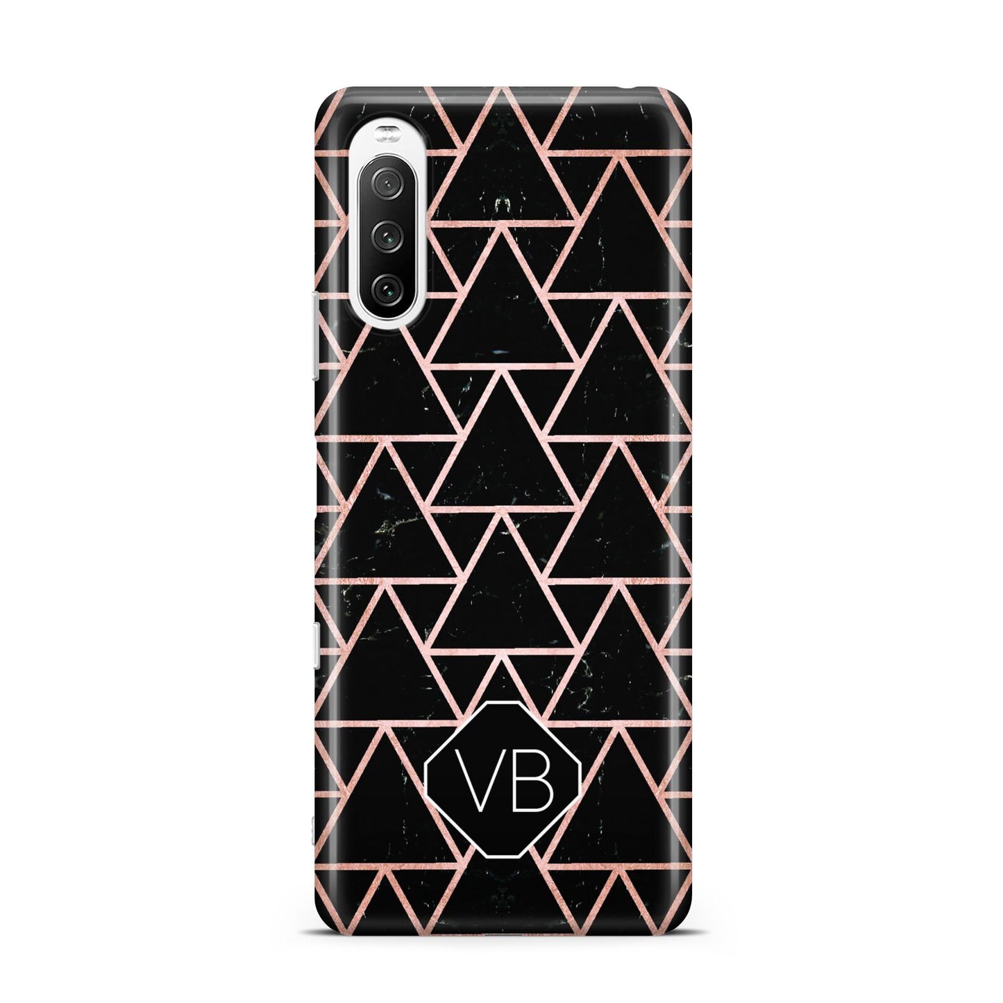 Personalised Rose Gold Triangle Marble Sony Xperia 10 III Case