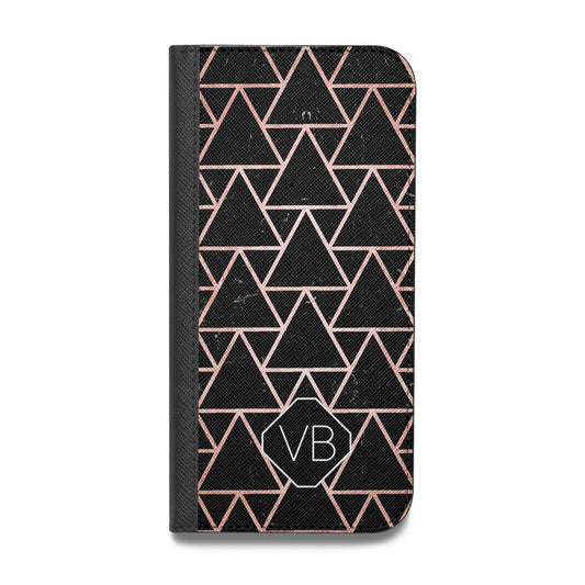 Personalised Rose Gold Triangle Marble Vegan Leather Flip iPhone Case