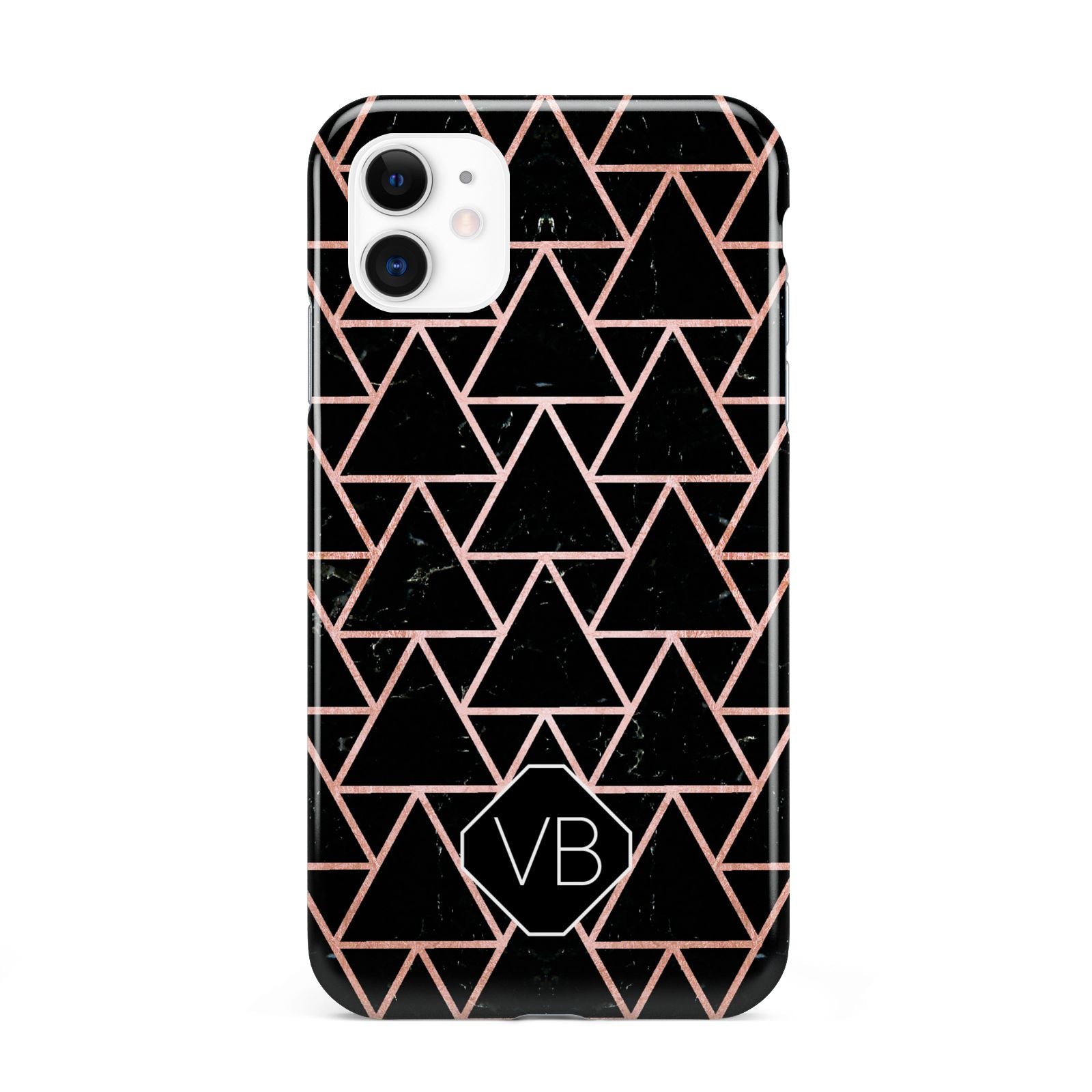 Personalised Rose Gold Triangle Marble iPhone 11 3D Tough Case