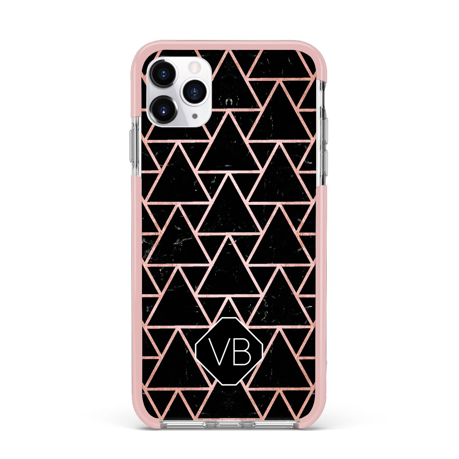 Personalised Rose Gold Triangle Marble iPhone 11 Pro Max Impact Pink Edge Case