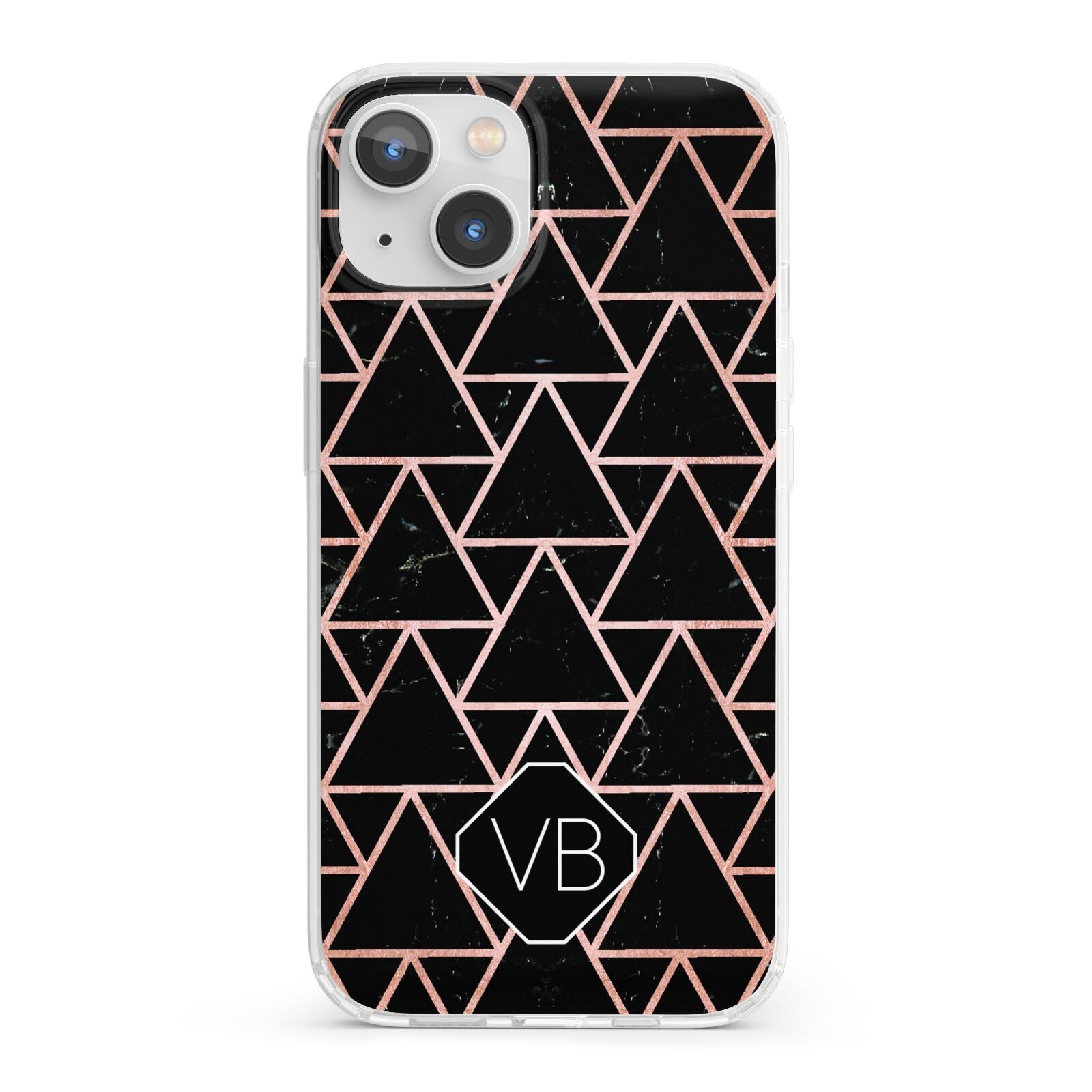 Personalised Rose Gold Triangle Marble iPhone 13 Clear Bumper Case