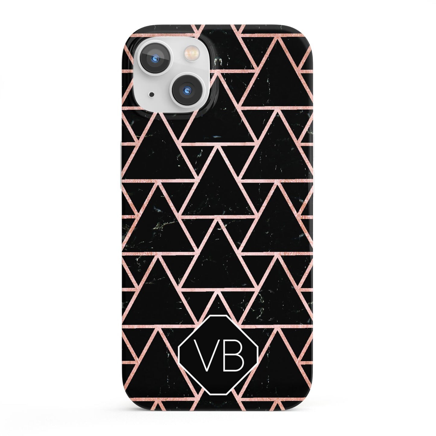 Personalised Rose Gold Triangle Marble iPhone 13 Full Wrap 3D Snap Case