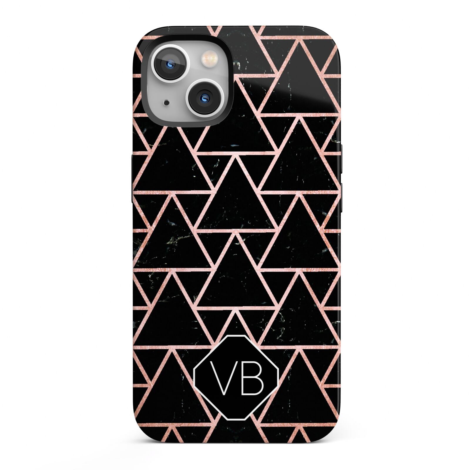 Personalised Rose Gold Triangle Marble iPhone 13 Full Wrap 3D Tough Case