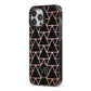 Personalised Rose Gold Triangle Marble iPhone 13 Pro Max Black Impact Case Side Angle on Silver phone