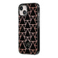 Personalised Rose Gold Triangle Marble iPhone 14 Black Impact Case Side Angle on Silver phone
