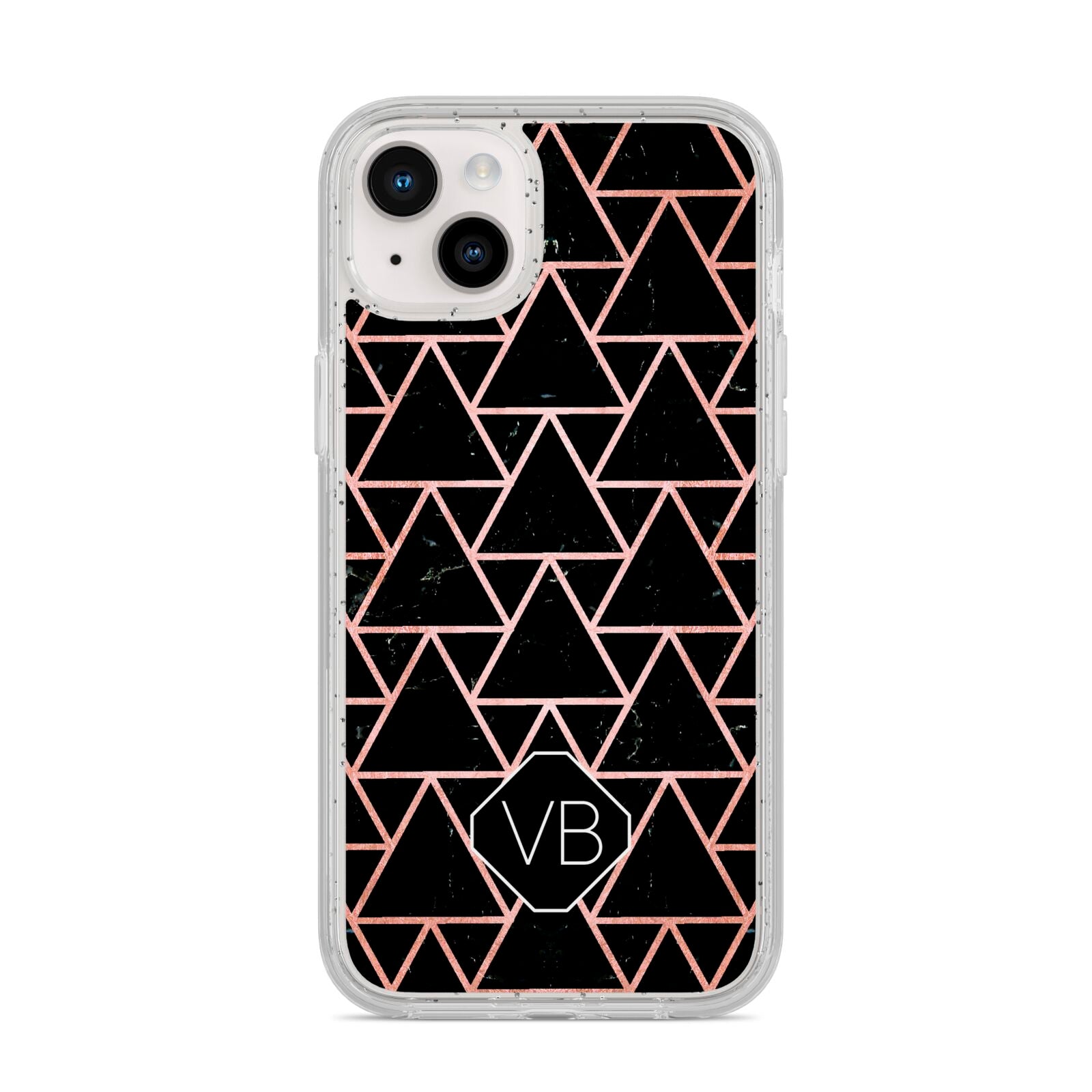Personalised Rose Gold Triangle Marble iPhone 14 Plus Glitter Tough Case Starlight