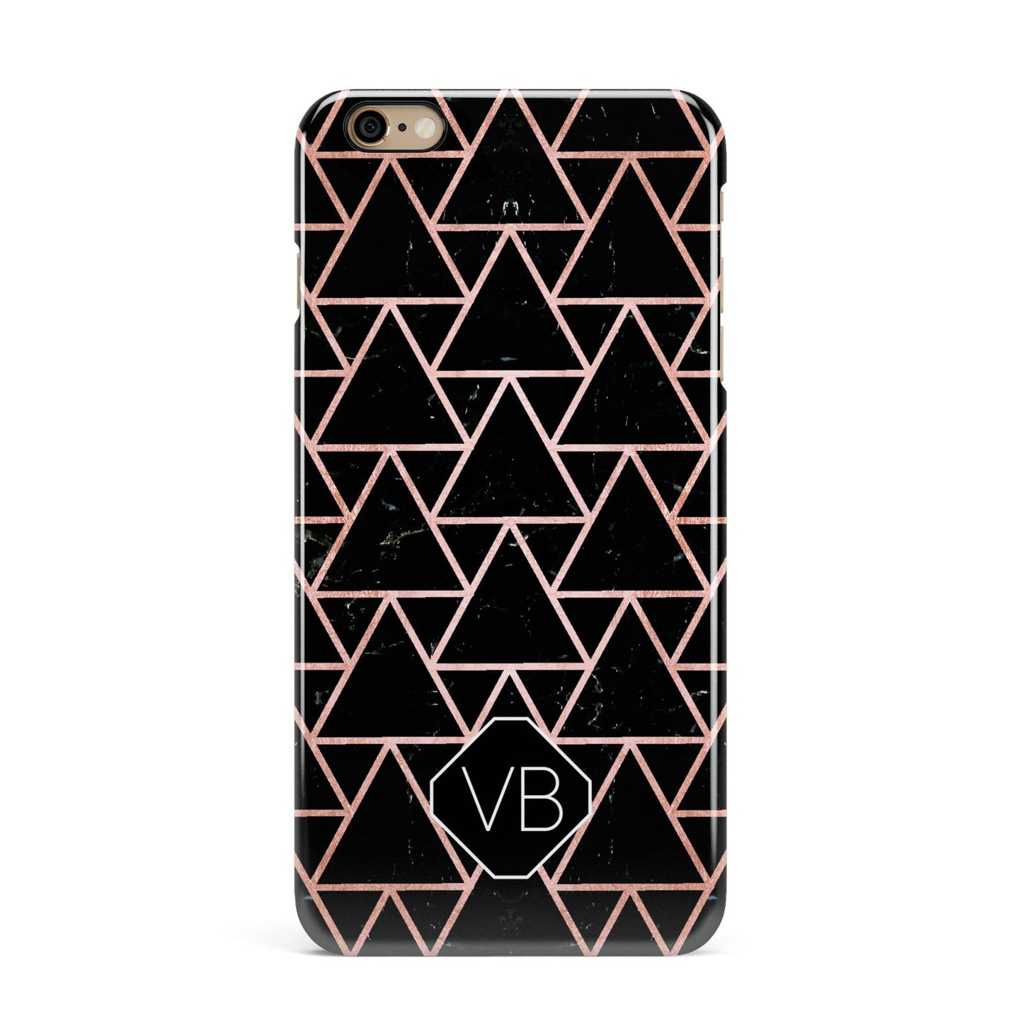 Personalised Rose Gold Triangle Marble iPhone 6 Plus 3D Snap Case on Gold Phone