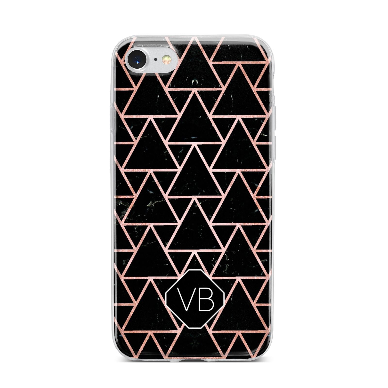 Personalised Rose Gold Triangle Marble iPhone 7 Bumper Case on Silver iPhone