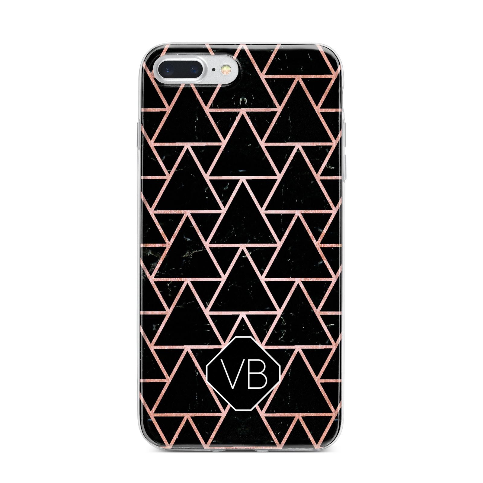 Personalised Rose Gold Triangle Marble iPhone 7 Plus Bumper Case on Silver iPhone