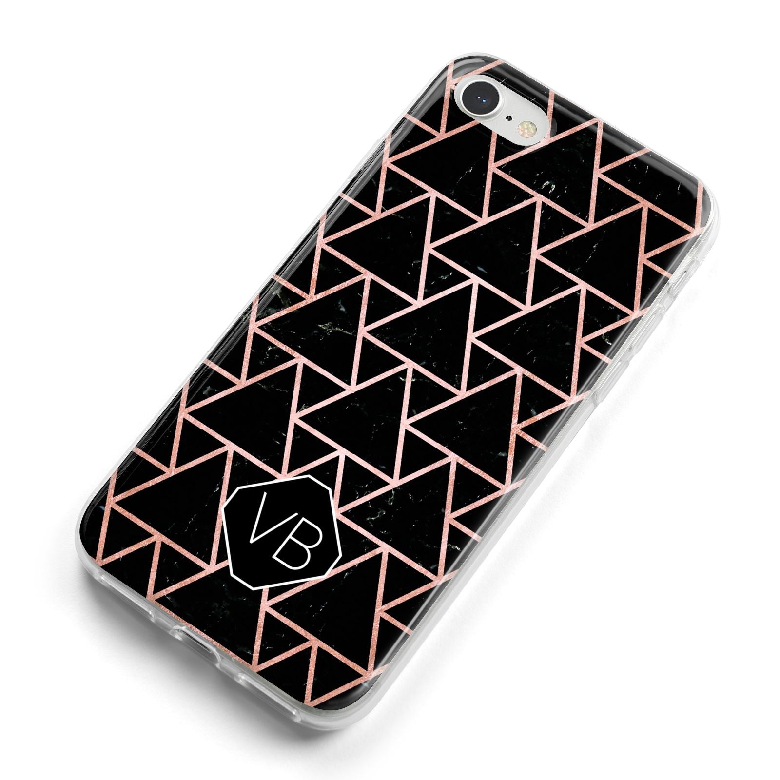 Personalised Rose Gold Triangle Marble iPhone 8 Bumper Case on Silver iPhone Alternative Image