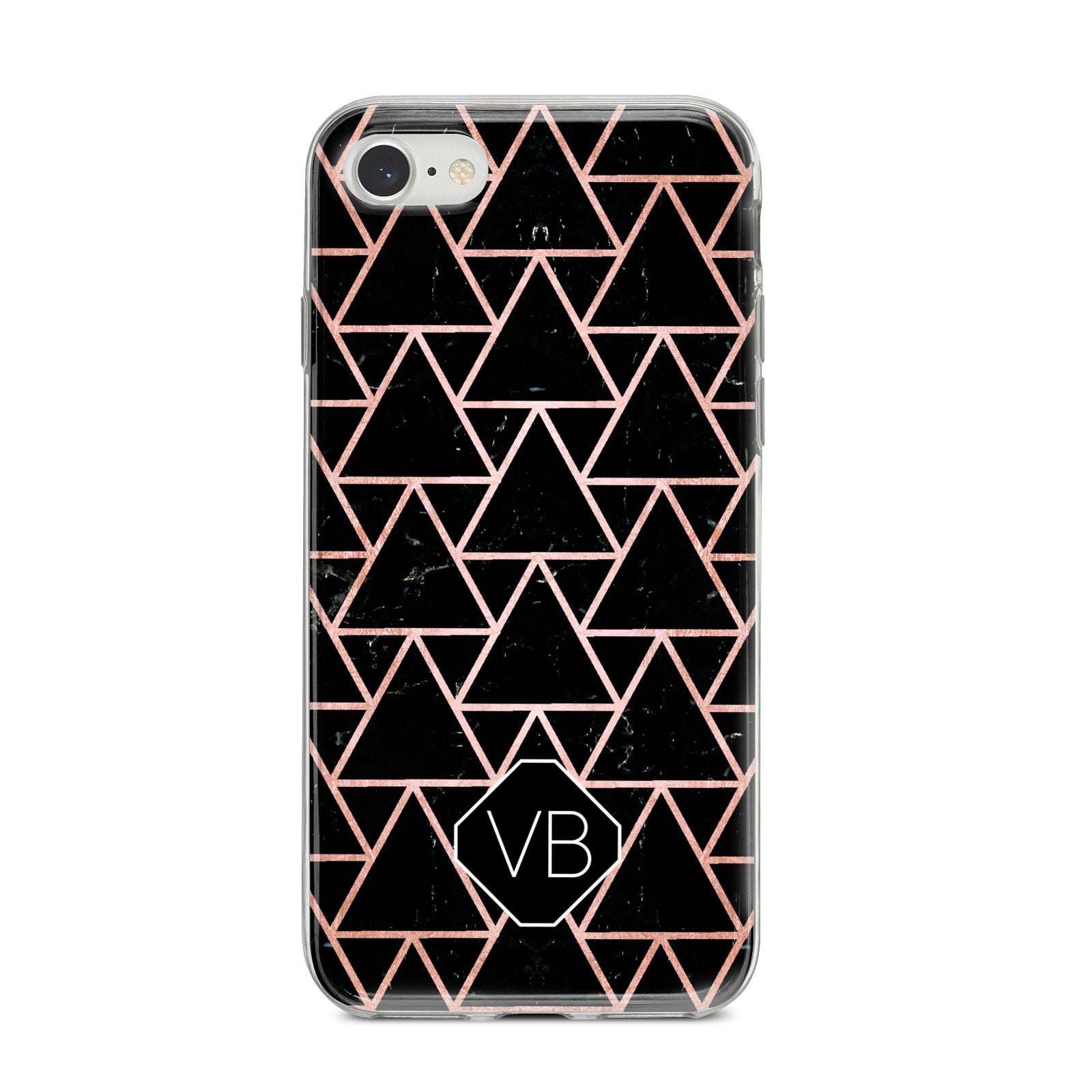 Personalised Rose Gold Triangle Marble iPhone 8 Bumper Case on Silver iPhone