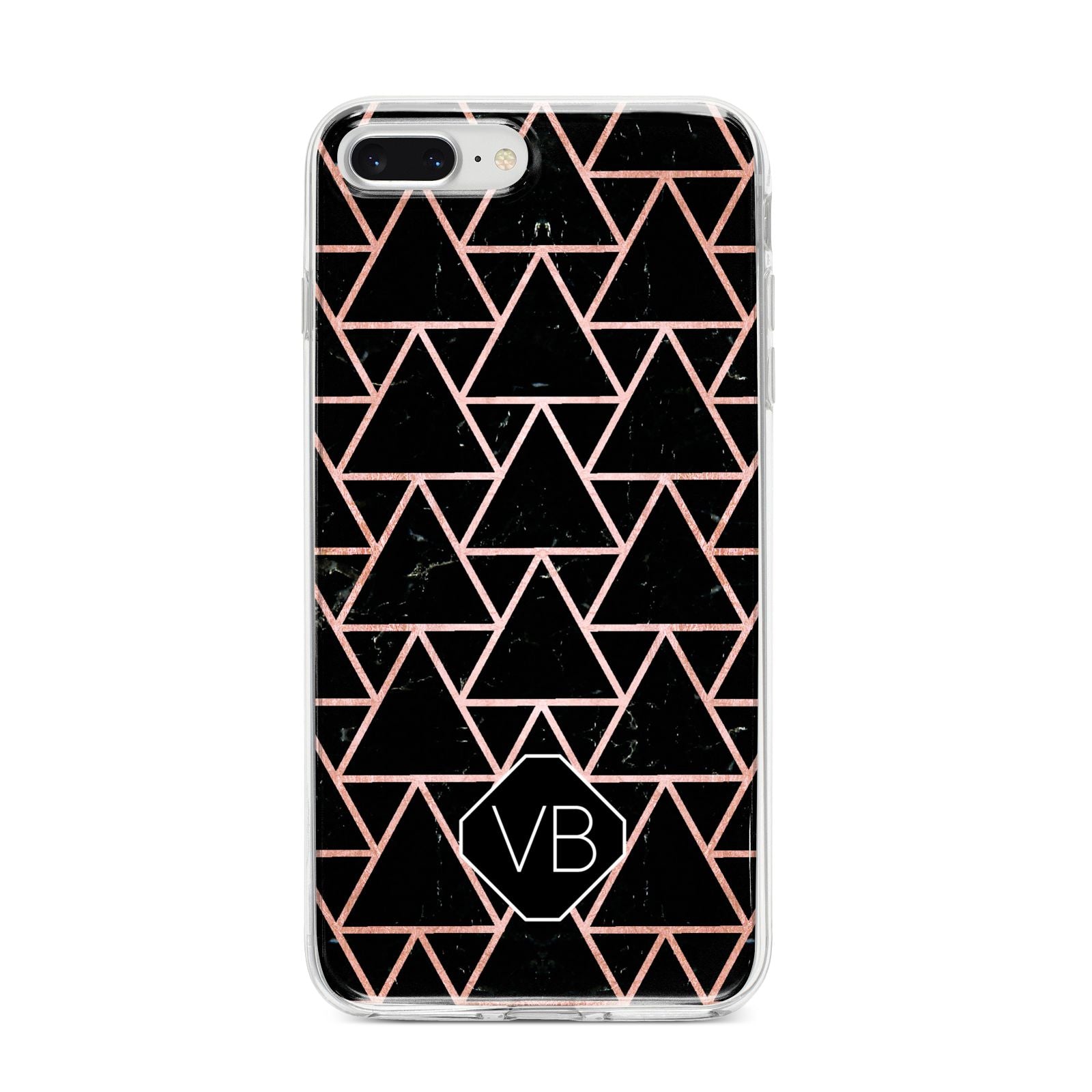 Personalised Rose Gold Triangle Marble iPhone 8 Plus Bumper Case on Silver iPhone