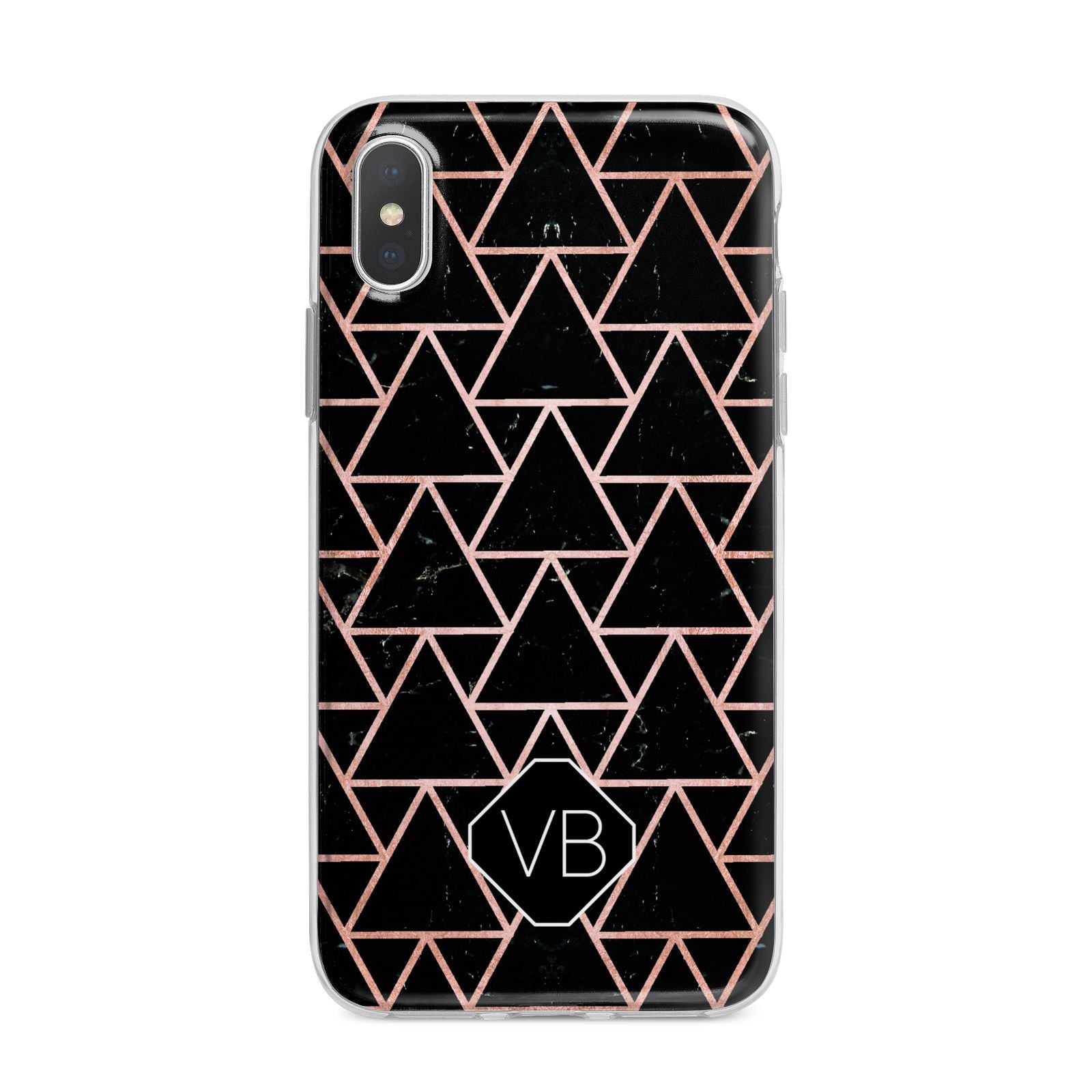 Personalised Rose Gold Triangle Marble iPhone X Bumper Case on Silver iPhone Alternative Image 1
