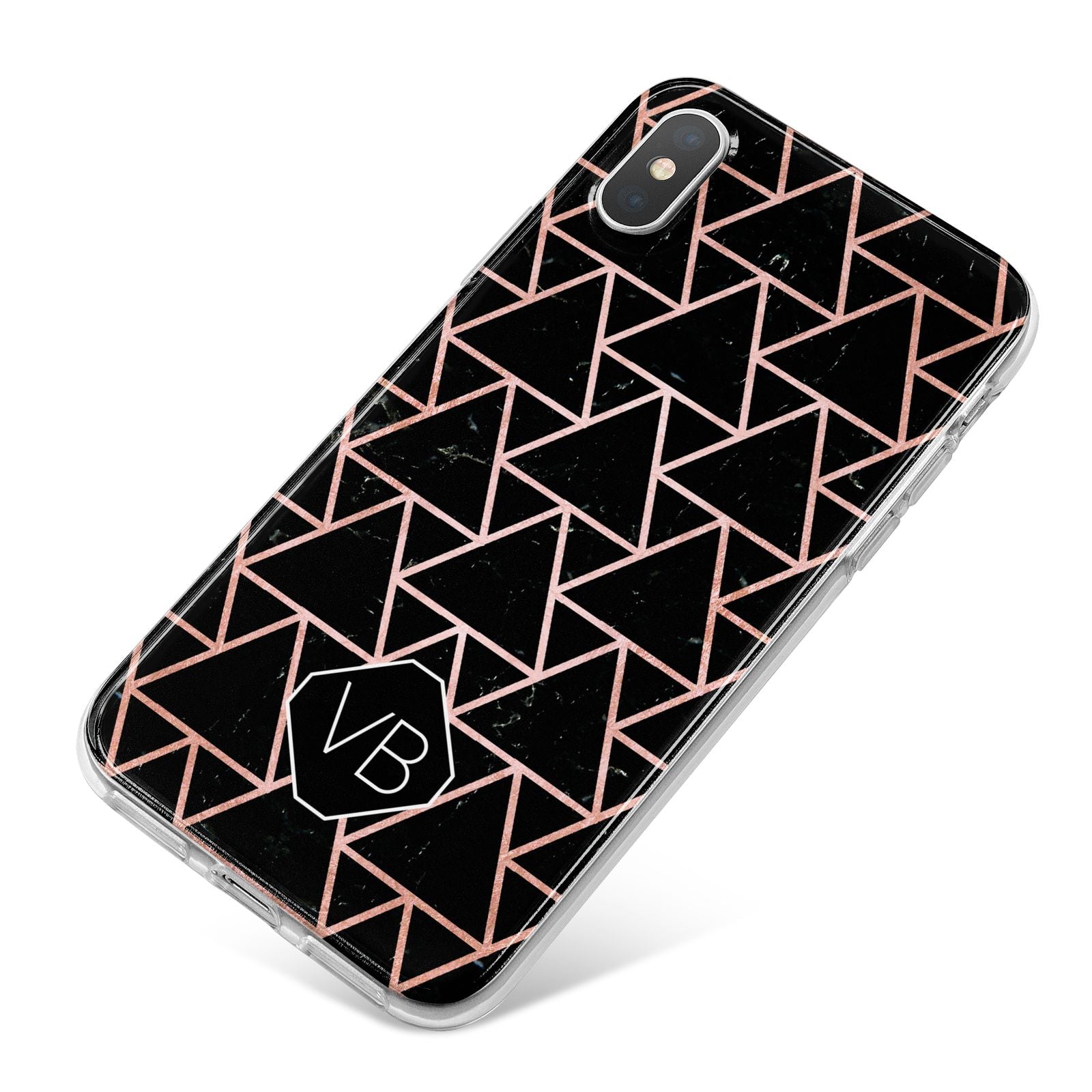 Personalised Rose Gold Triangle Marble iPhone X Bumper Case on Silver iPhone