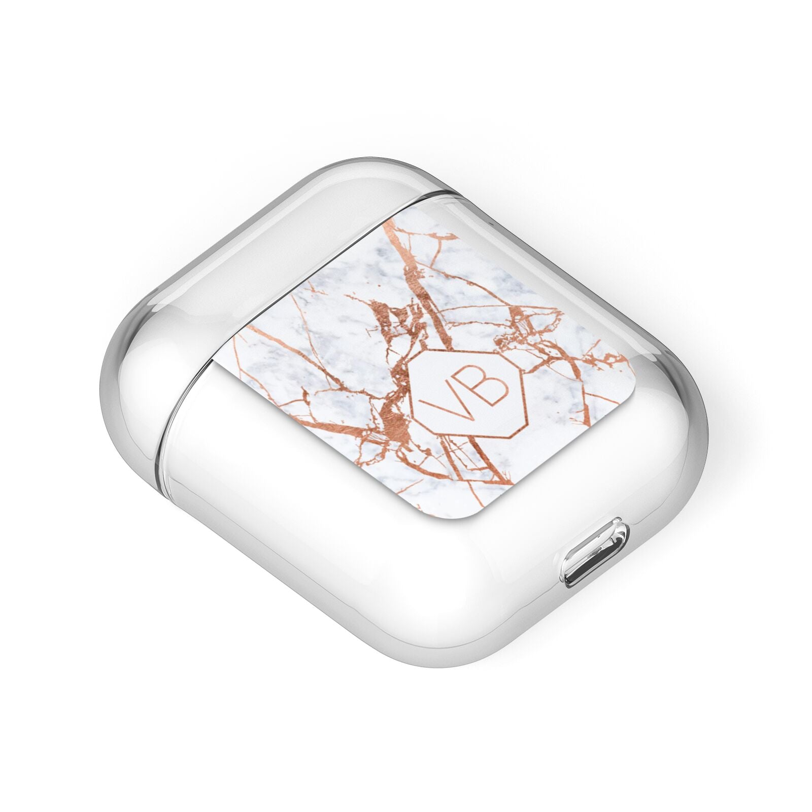 Personalised Rose Gold Vein Marble Initials AirPods Case Laid Flat