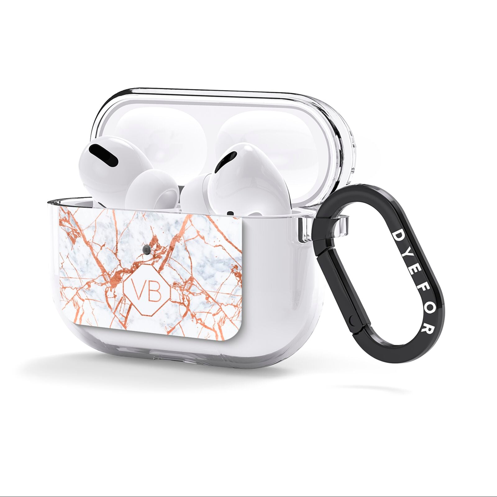 Personalised Rose Gold Vein Marble Initials AirPods Clear Case 3rd Gen Side Image