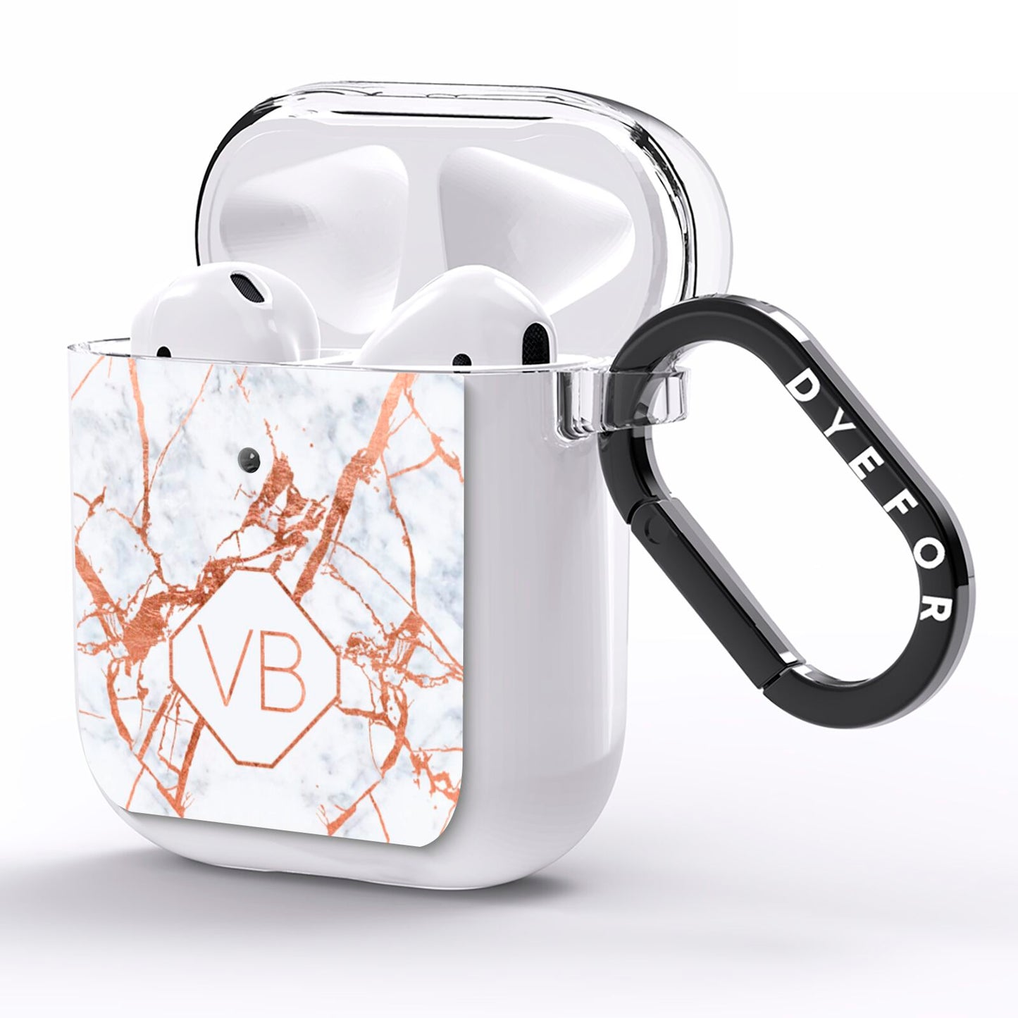 Personalised Rose Gold Vein Marble Initials AirPods Clear Case Side Image