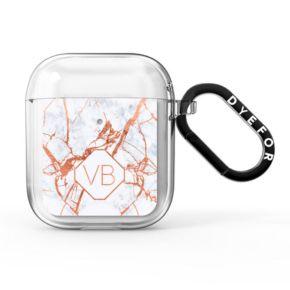 Personalised Rose Gold Vein Marble Initials AirPods Clear Case
