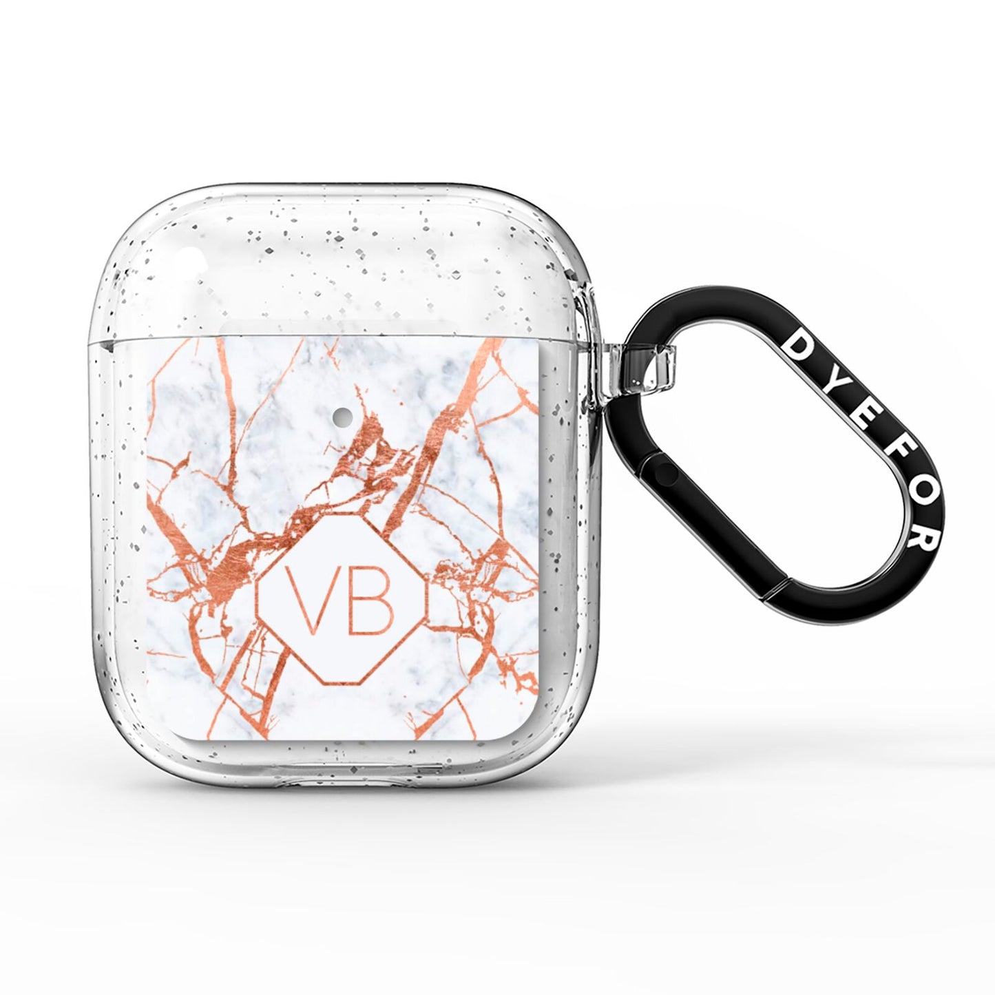 Personalised Rose Gold Vein Marble Initials AirPods Glitter Case