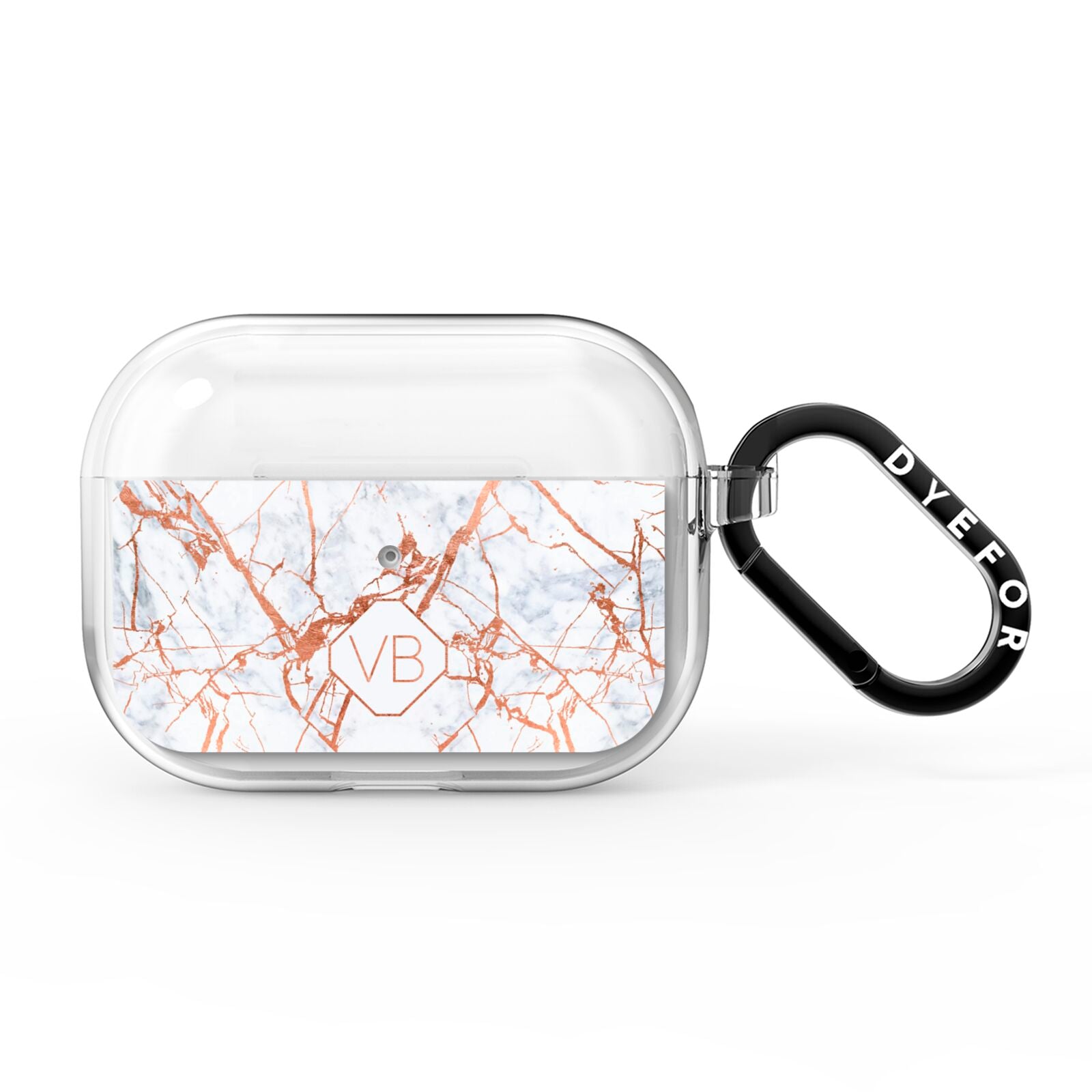 Personalised Rose Gold Vein Marble Initials AirPods Pro Clear Case